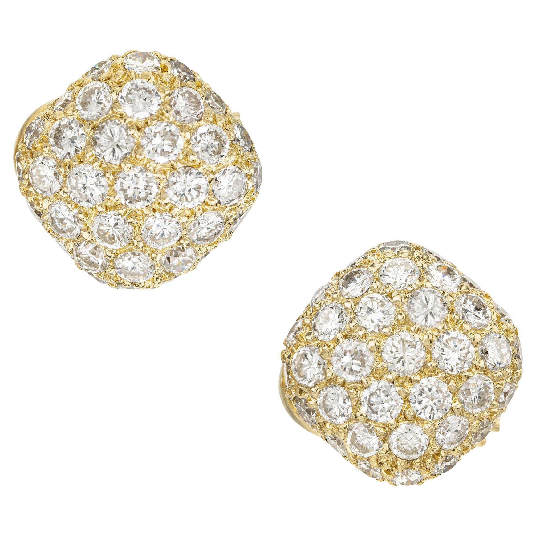 2.30 Carat Pave Diamond Yellow Gold Dome Earrings