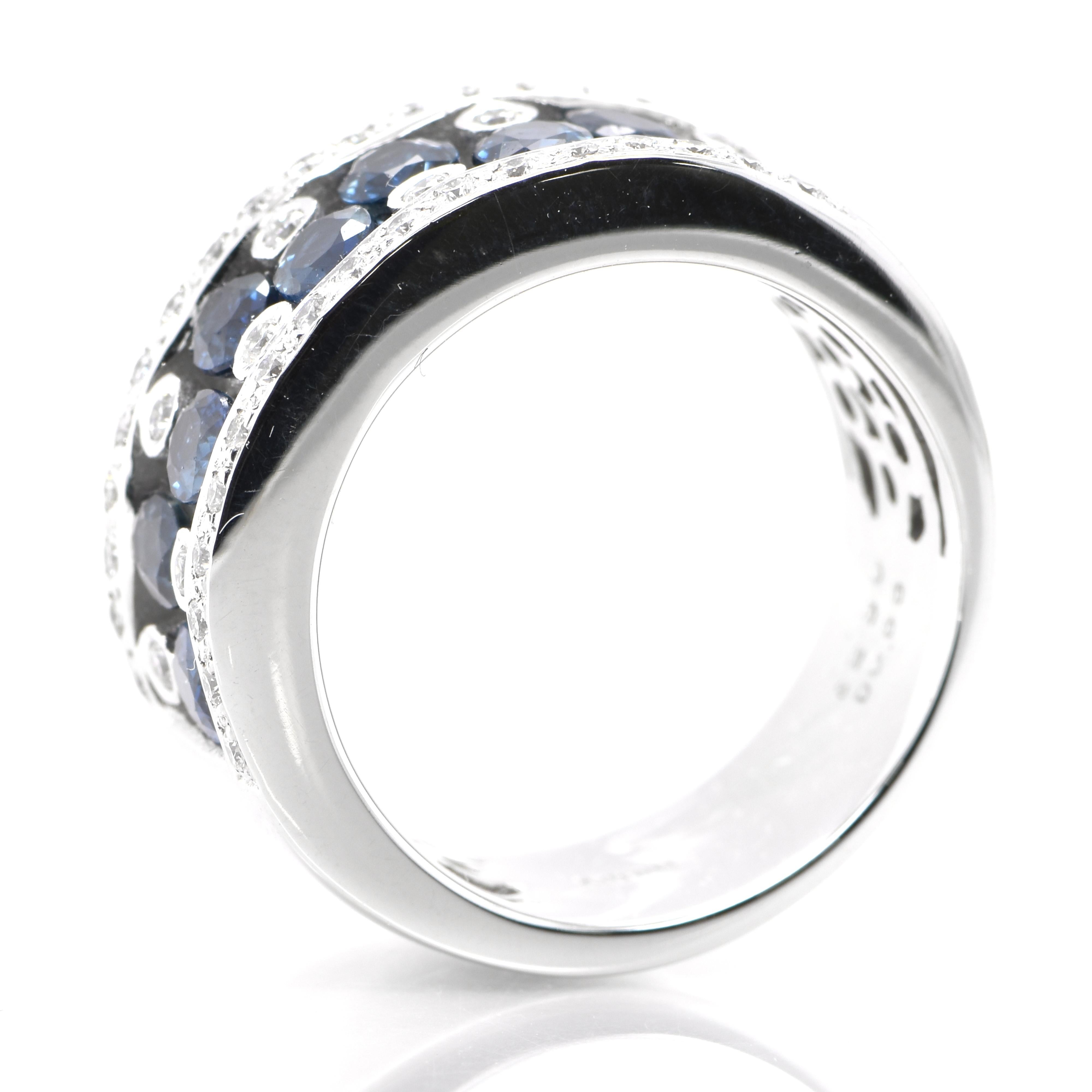 Modern 2.30 Carat Princess Cut Natural Sapphire and Diamond Half Eternity Band Ring For Sale