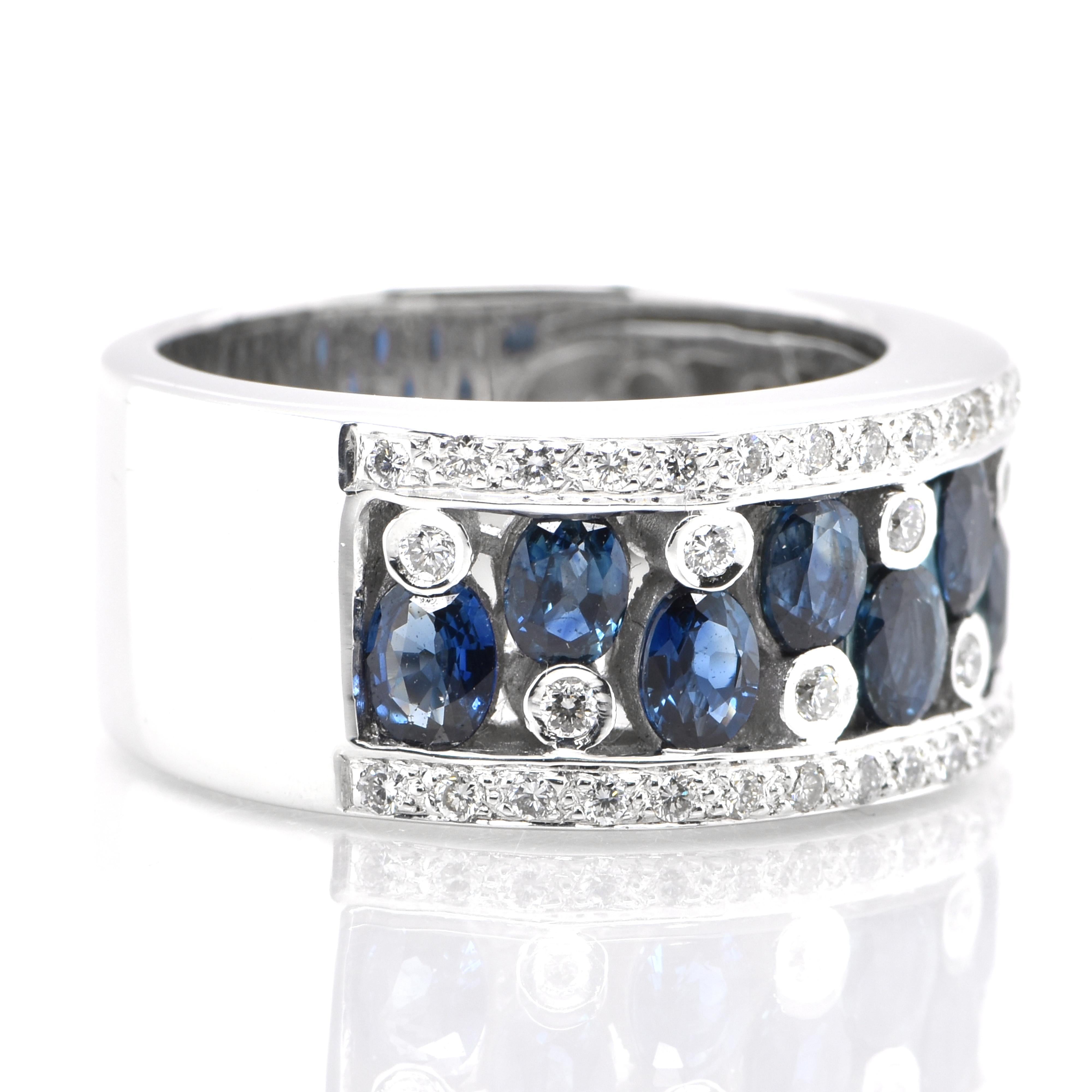 Oval Cut 2.30 Carat Princess Cut Natural Sapphire and Diamond Half Eternity Band Ring For Sale
