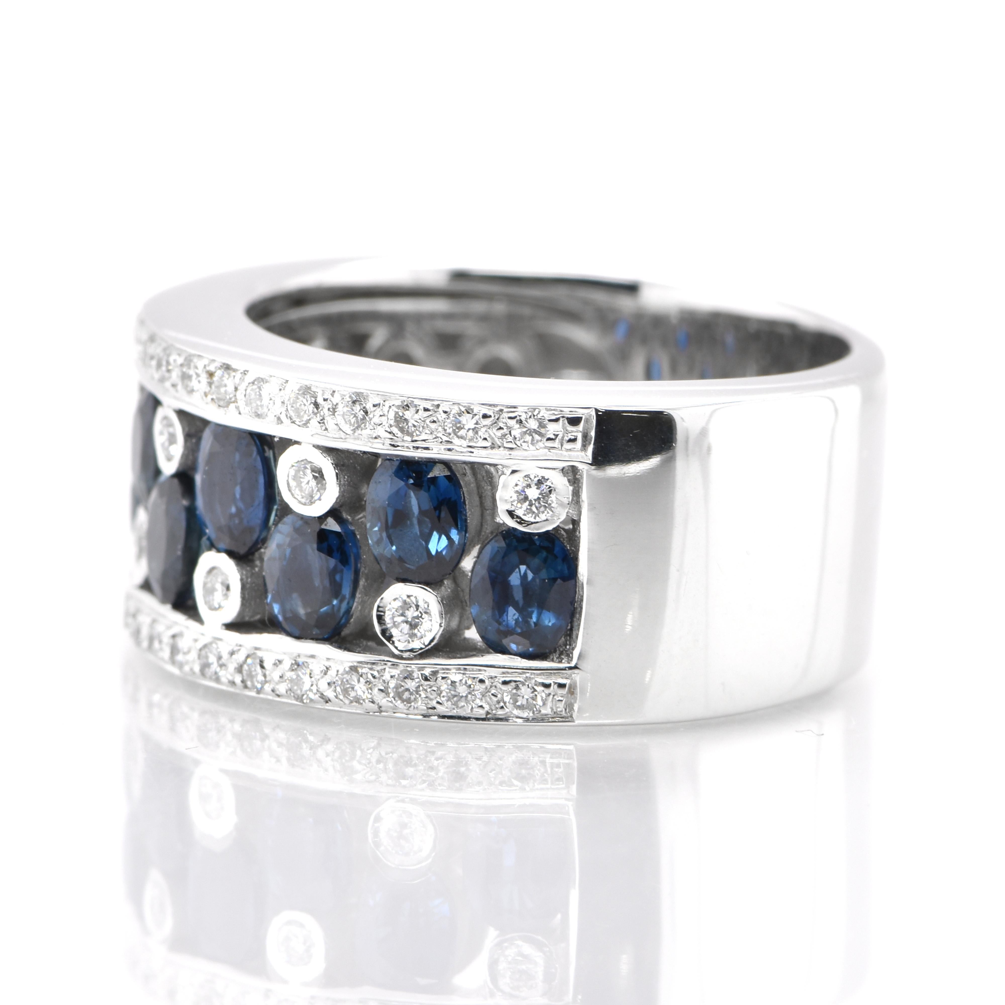 2.30 Carat Princess Cut Natural Sapphire and Diamond Half Eternity Band Ring For Sale 1
