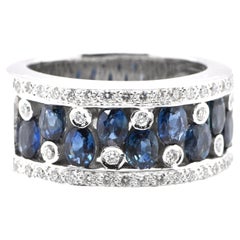 2.30 Carat Princess Cut Natural Sapphire and Diamond Half Eternity Band Ring