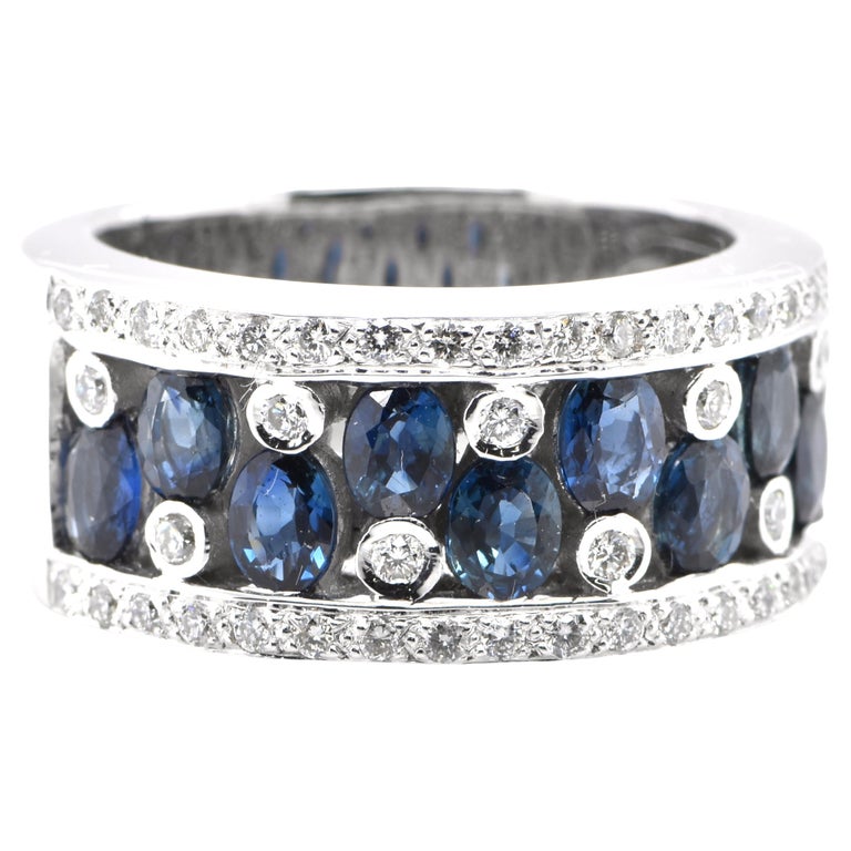 2.30 Carat Princess Cut Natural Sapphire and Diamond Half Eternity Band