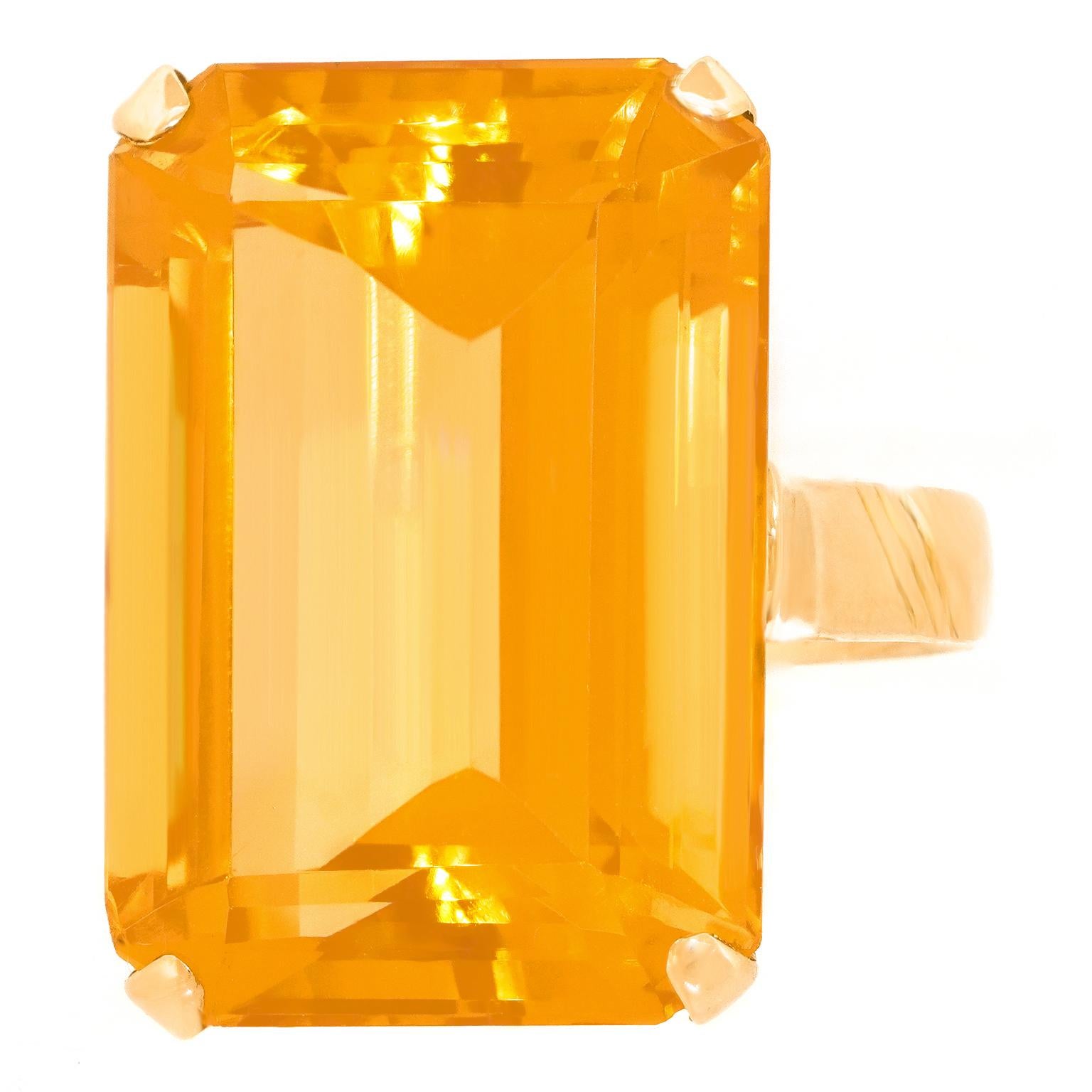 Emerald Cut 23.0-Carat Retro Forties Citrine Ring For Sale