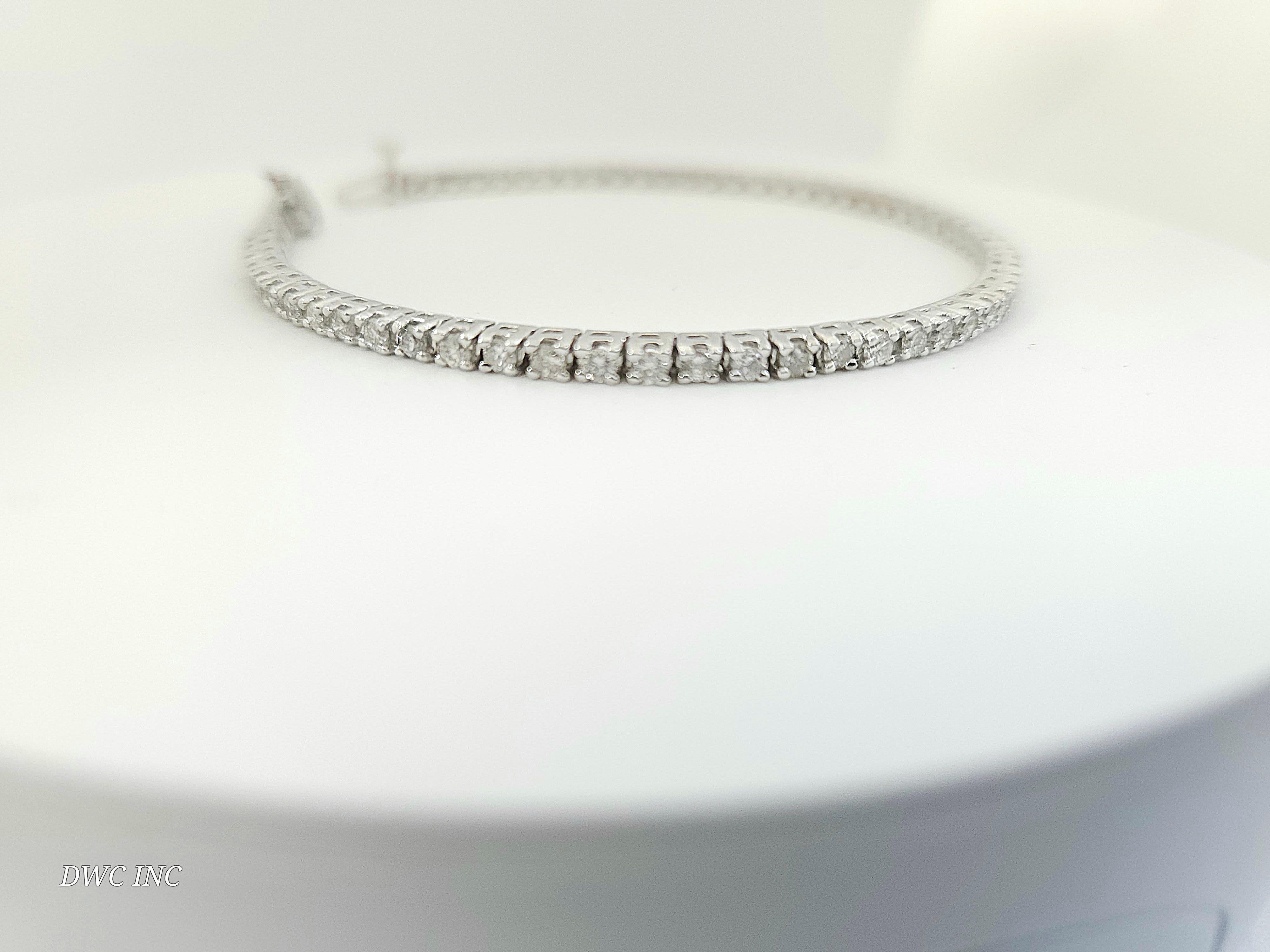 Round Cut 2.30 Carat Round Brilliant Cut Diamond Tennis Bracelet 14 Karat White Gold