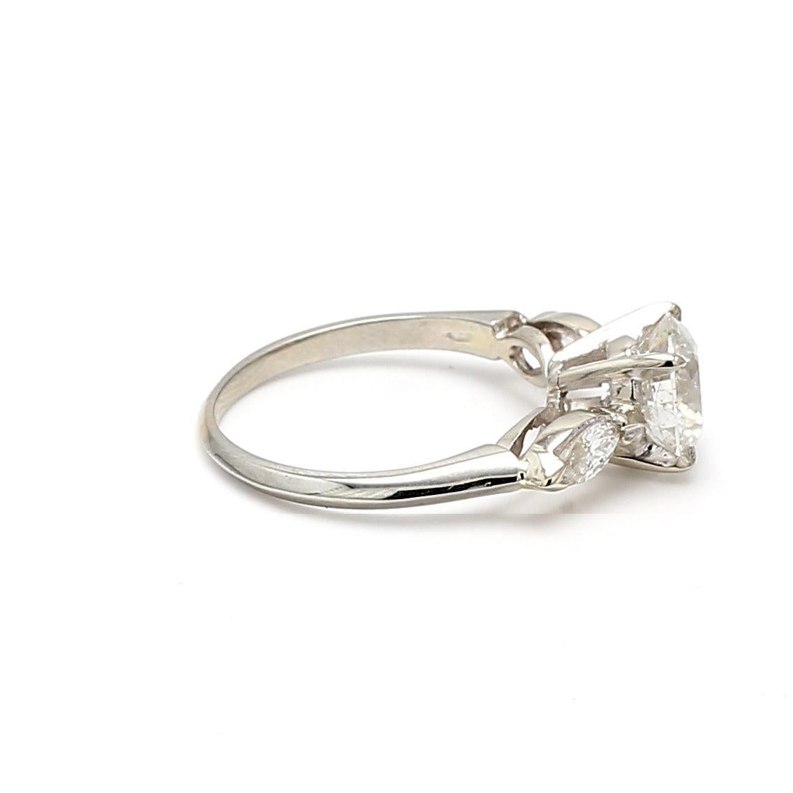 Round Cut 2.30 Carat Round Brilliant H I1 and Marquis Shape H SI1 Diamond Platinum Engagem For Sale