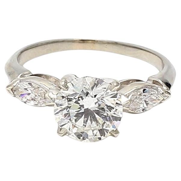 2.30 Carat Round Brilliant H I1 and Marquis Shape H SI1 Diamond Platinum Engagem For Sale