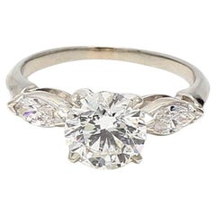 2.30 Carat Round Brilliant H I1 and Marquis Shape H SI1 Diamond Platinum Engagem