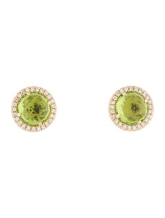 2.30 Carat Round Peridot & Diamond Yellow Gold Stud Earrings