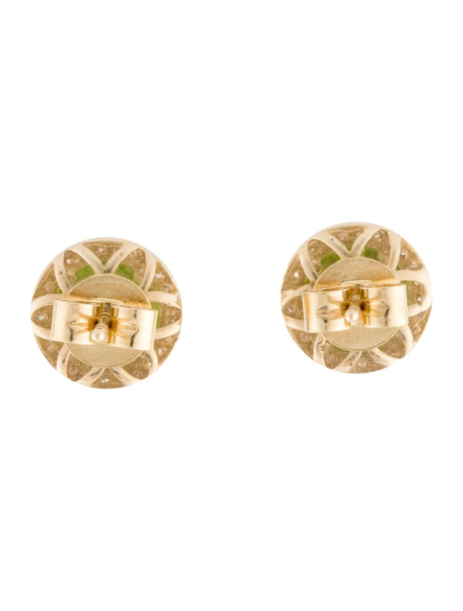2.30 Carat Round Peridot & Diamond Yellow Gold Stud Earrings  In New Condition For Sale In Great Neck, NY
