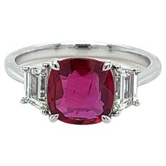 2.30 Carat Ruby & Diamond Three Stone Ring in Platinum