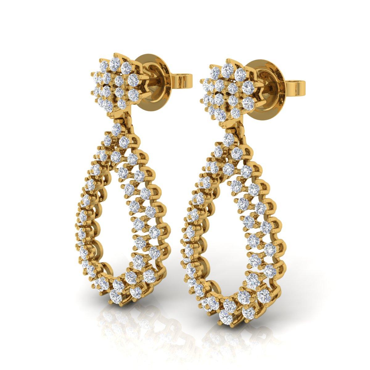 Modern 2.30 Carat SI Clarity HI Color Diamond Fine Dangle Earrings 18 Karat Yellow Gold For Sale