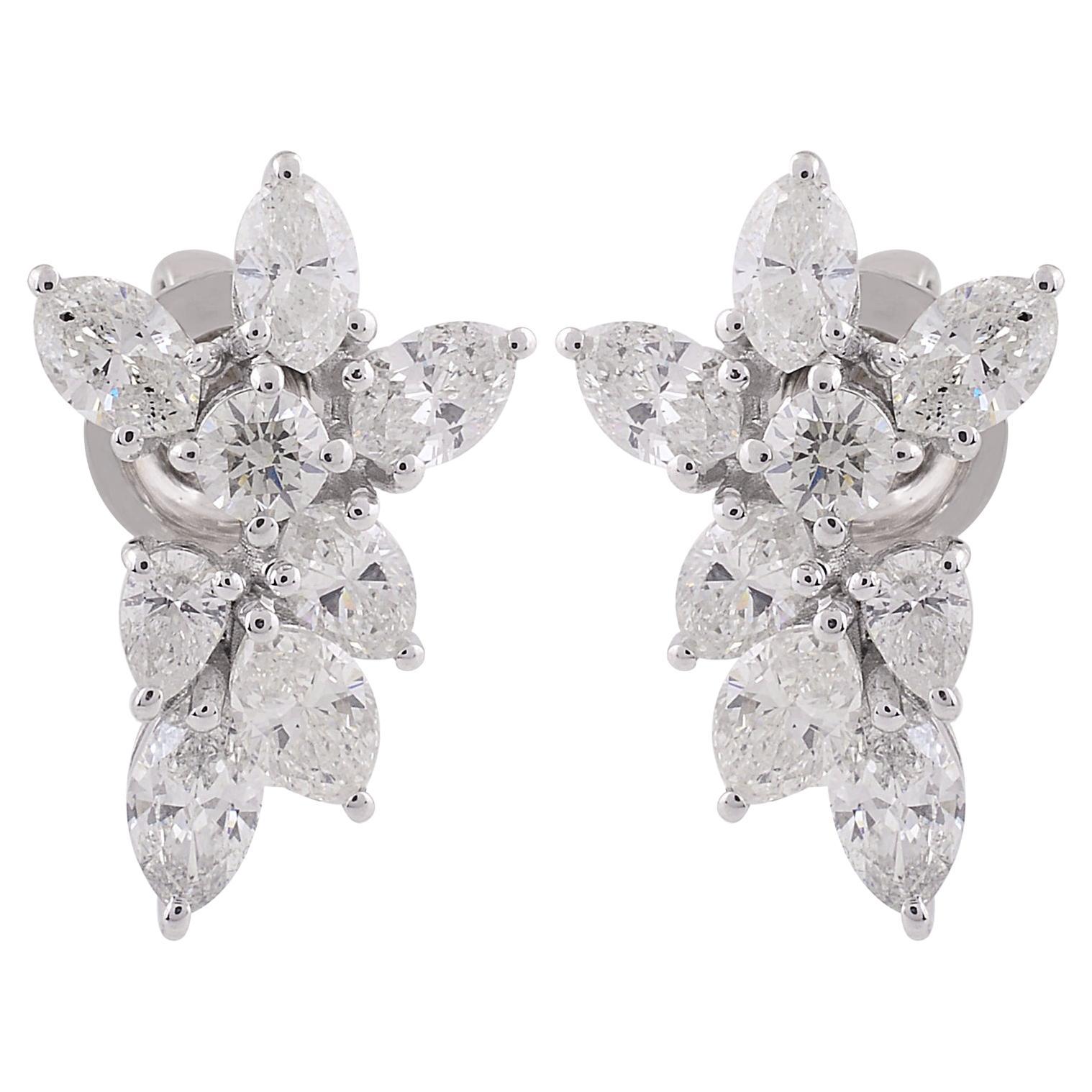 Clous d'oreilles en diamant de 2,30 carats, pureté SI, couleur HI, en or blanc 14k - Haute Joaillerie