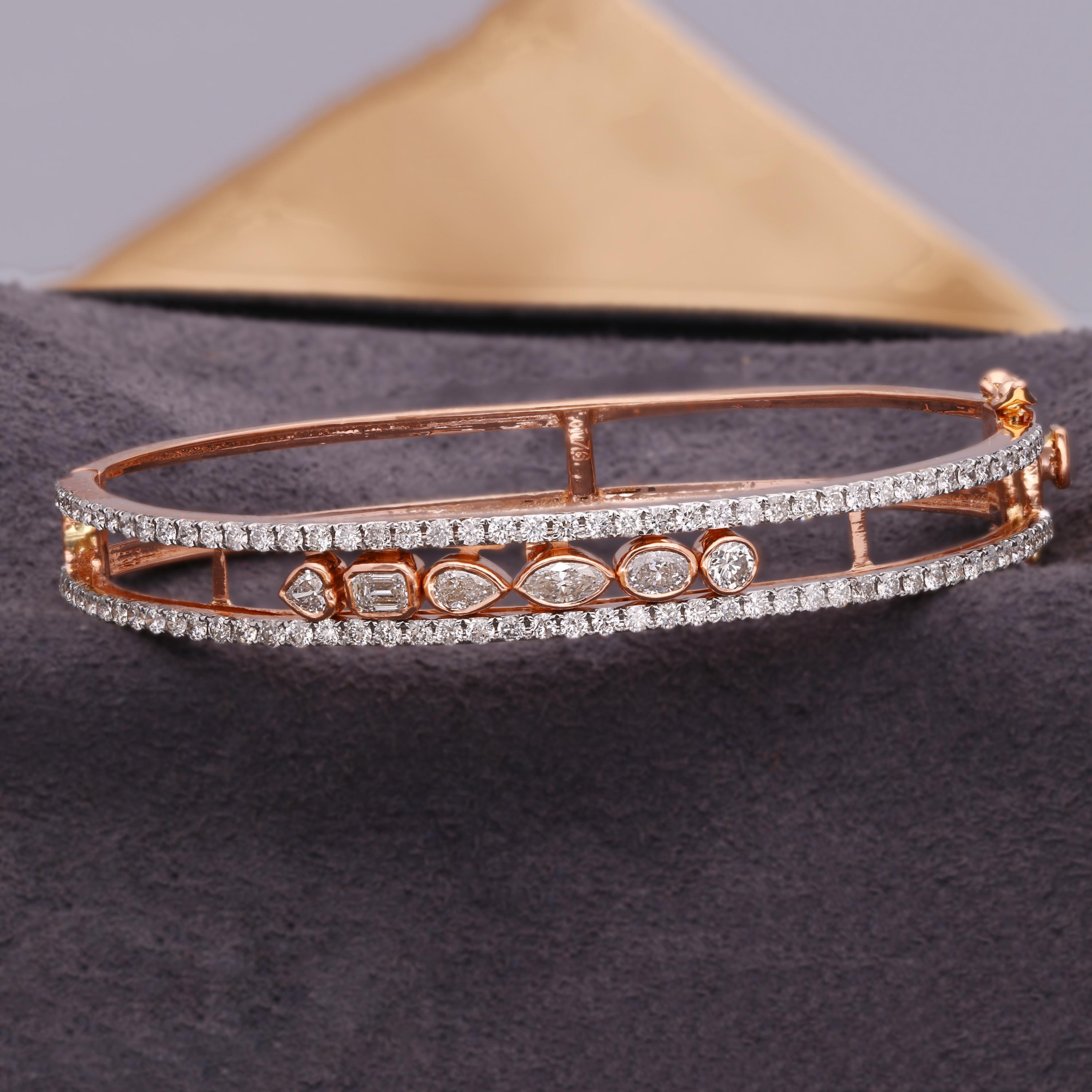 Moderno 2,30 Carati SI Chiarezza HI Colore Diamante Bracciale Nuziale Oro Rosa 18k in vendita