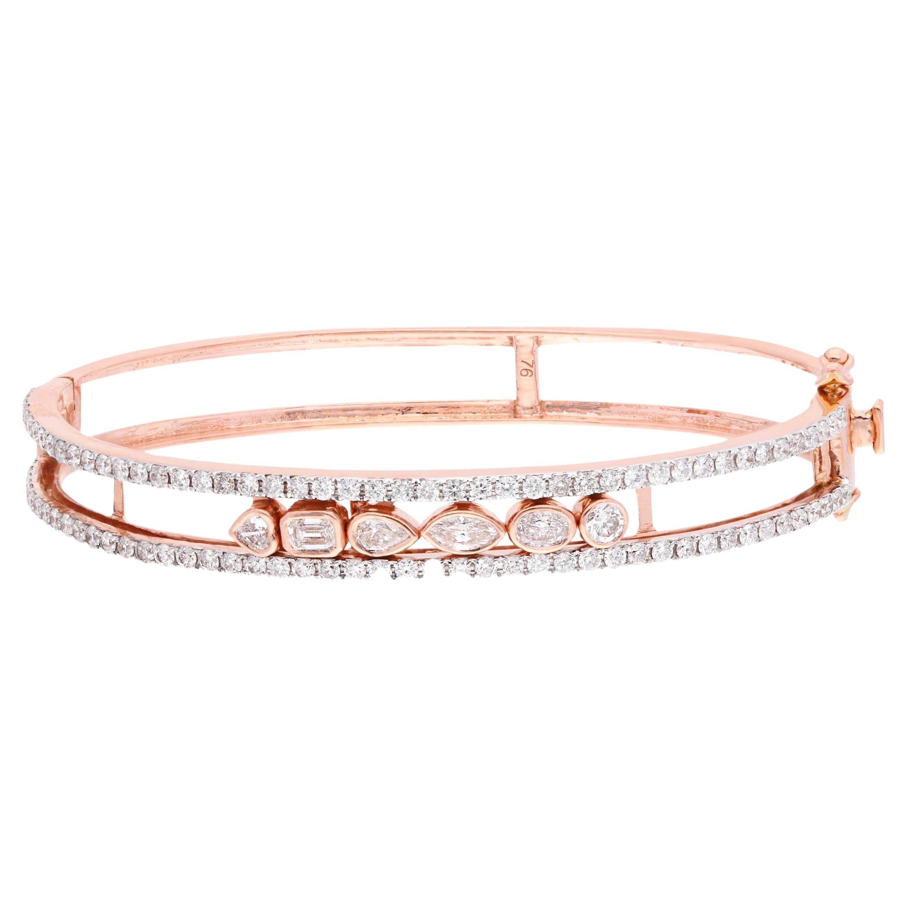 2.30 Carat SI Clarity HI Color Diamond Wedding Bangle 18k Rose Gold