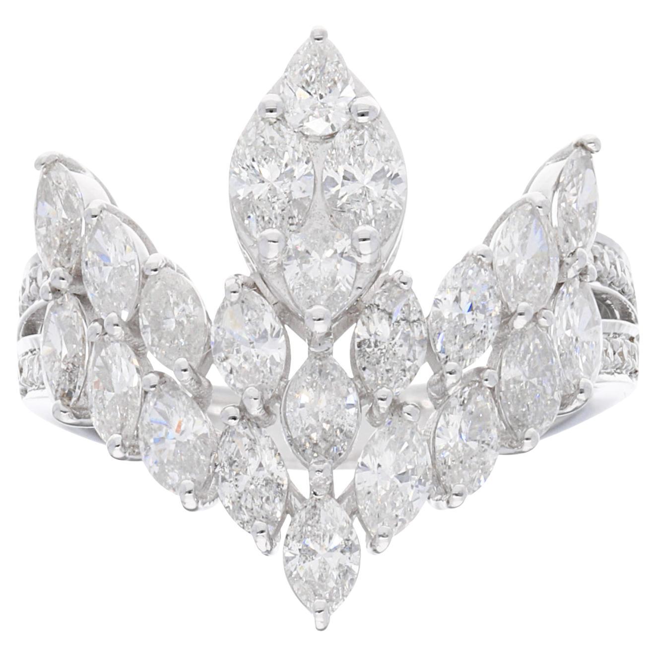 2.30 Carat SI Clarity HI Color Marquise Diamond Chevron Ring 18 Karat White Gold
