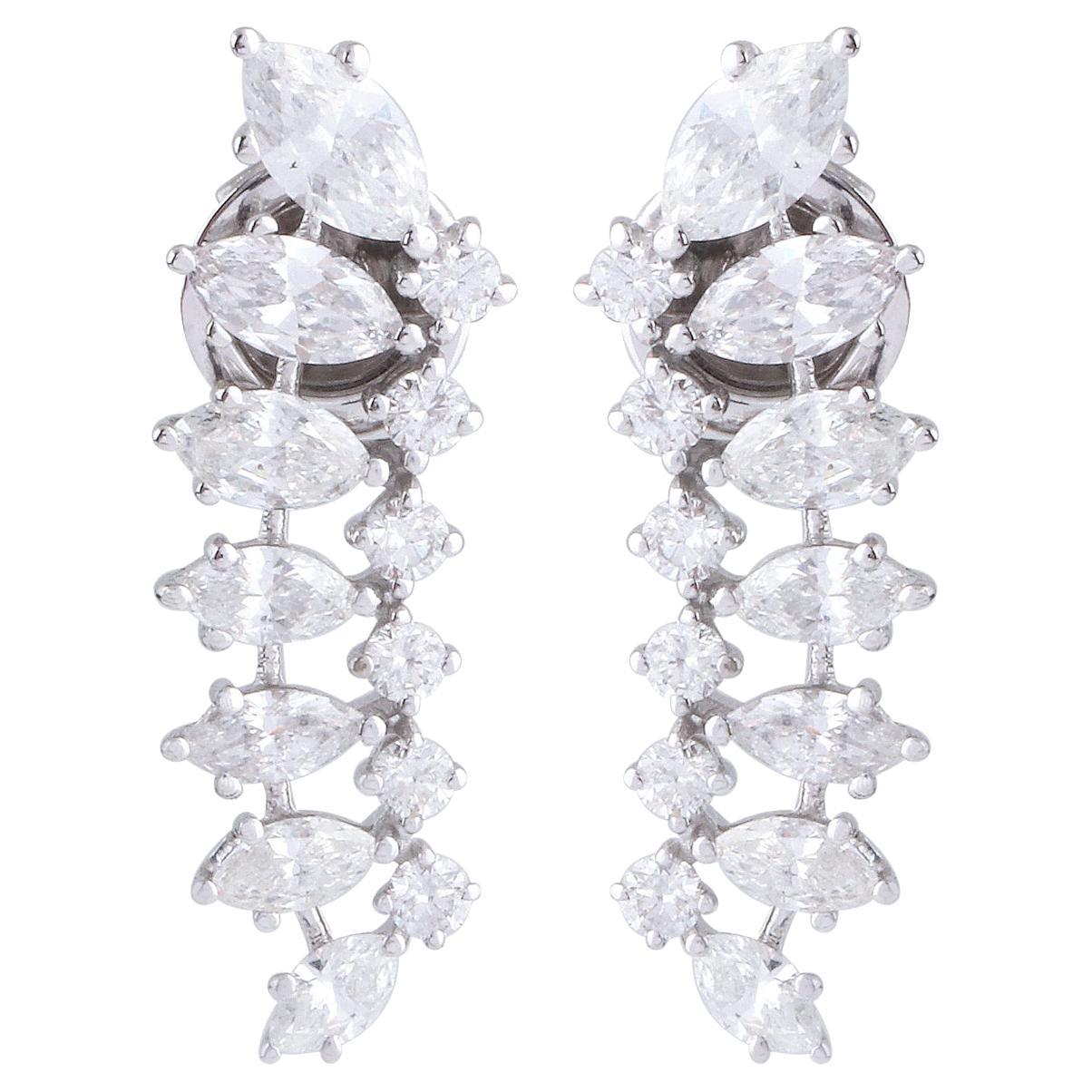 2.30 Carat SI Clarity HI Color Marquise Diamond Earrings 18 Karat White Gold For Sale