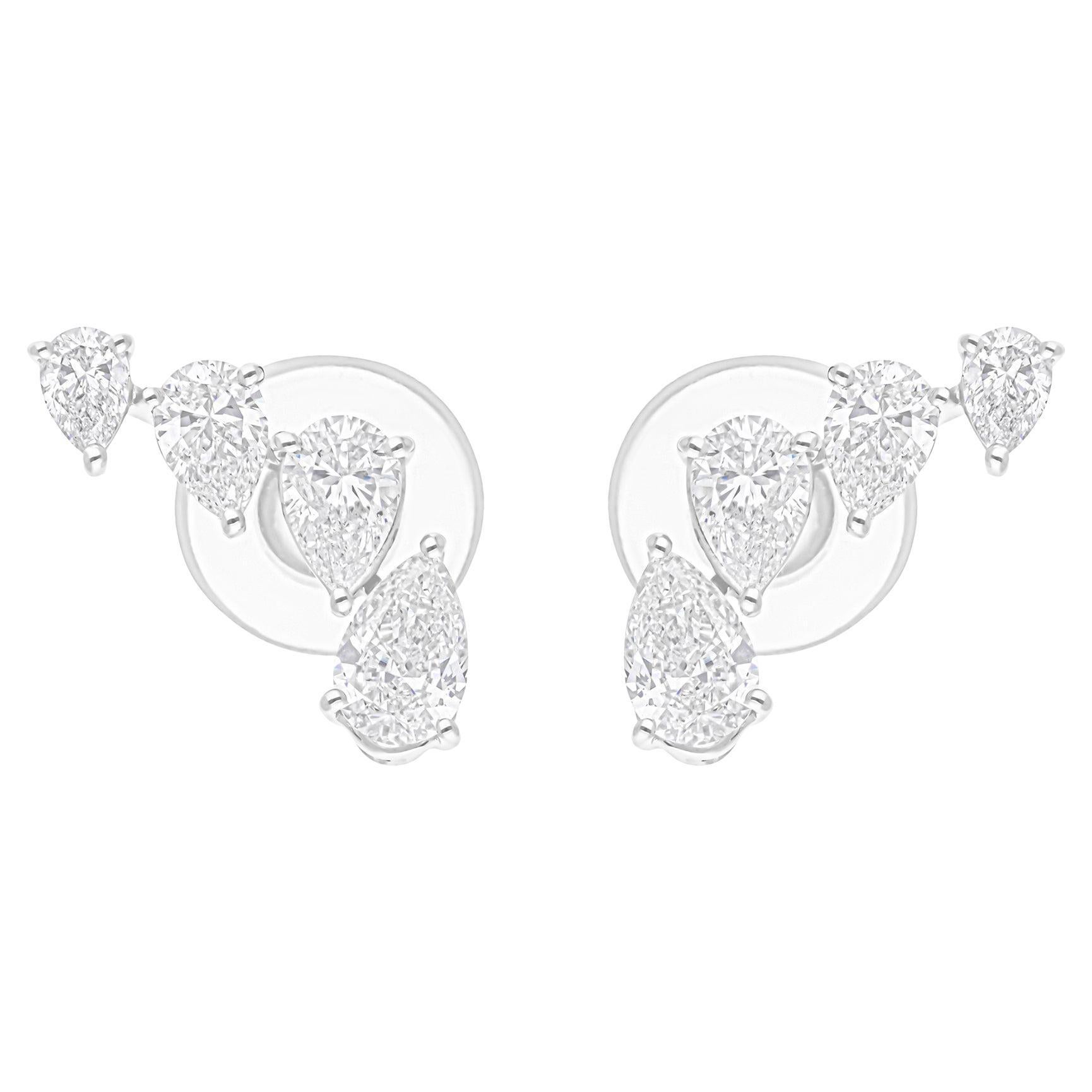 2.30 Carat SI/H Pear Brilliant Cut Diamond Earrings 18 Karat White Gold Jewelry