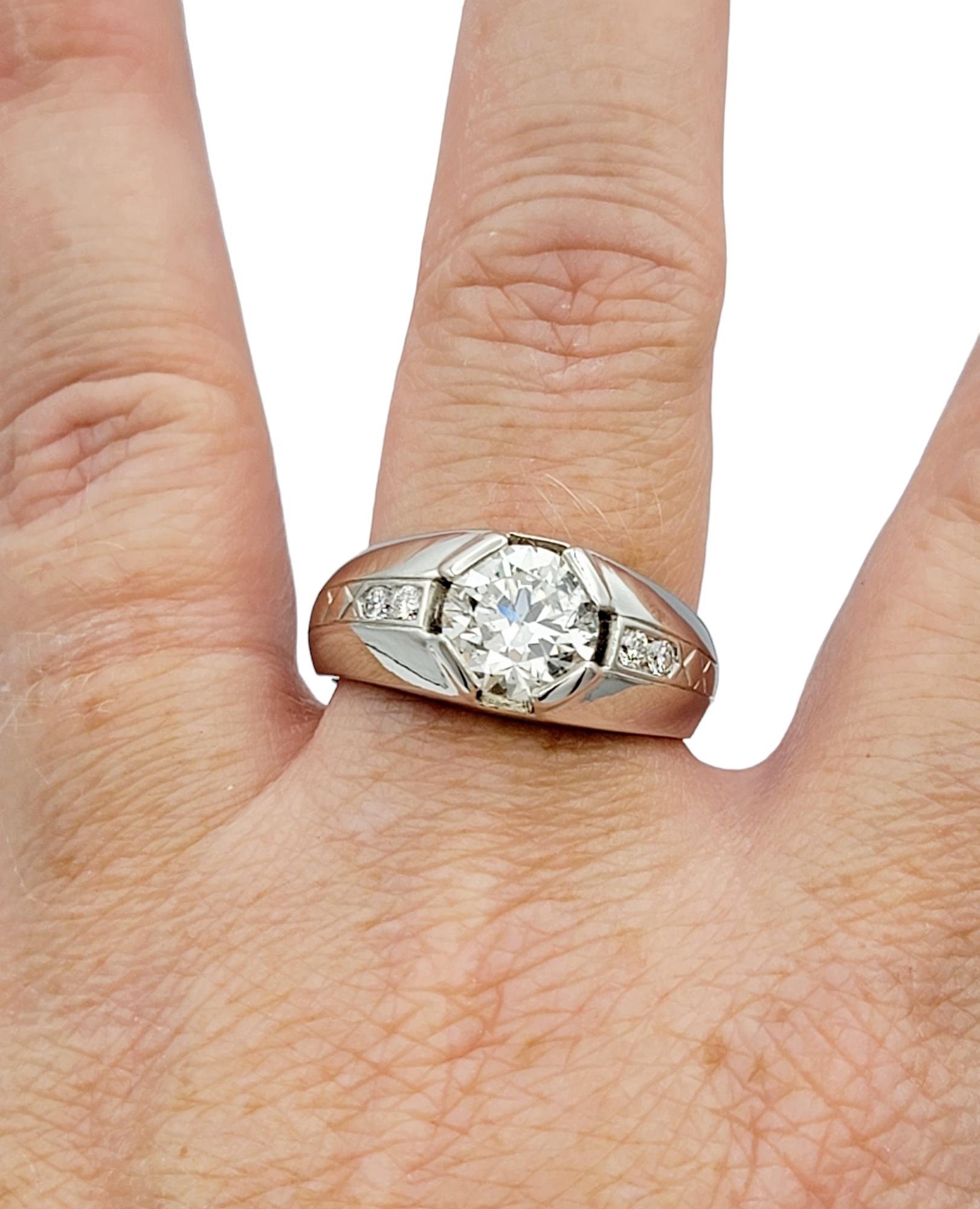 2.30 Carat Total Men's Vintage Early Modern Brilliant Cut Diamond Signet Ring  For Sale 6