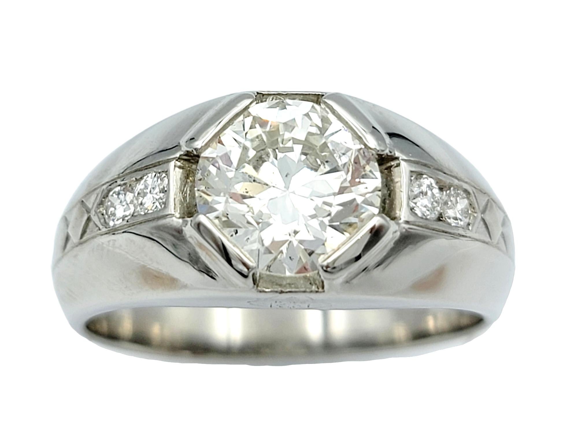 Contemporary 2.30 Carat Total Men's Vintage Early Modern Brilliant Cut Diamond Signet Ring For Sale