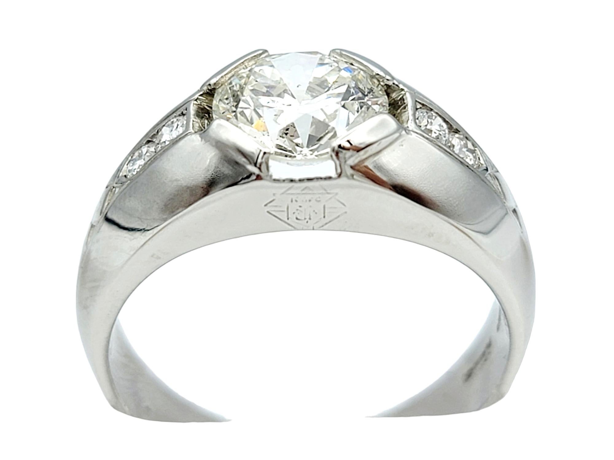 2.30 Carat Total Men's Vintage Early Modern Brilliant Cut Diamond Signet Ring  For Sale 2
