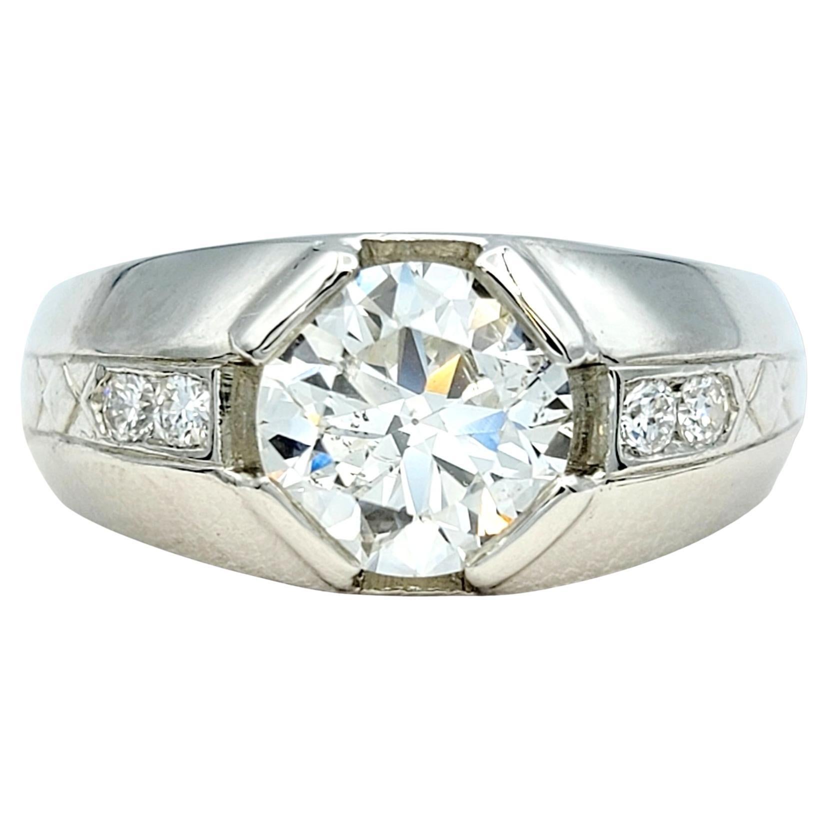 2.30 Carat Total Men's Vintage Early Modern Brilliant Cut Diamond Signet Ring  For Sale