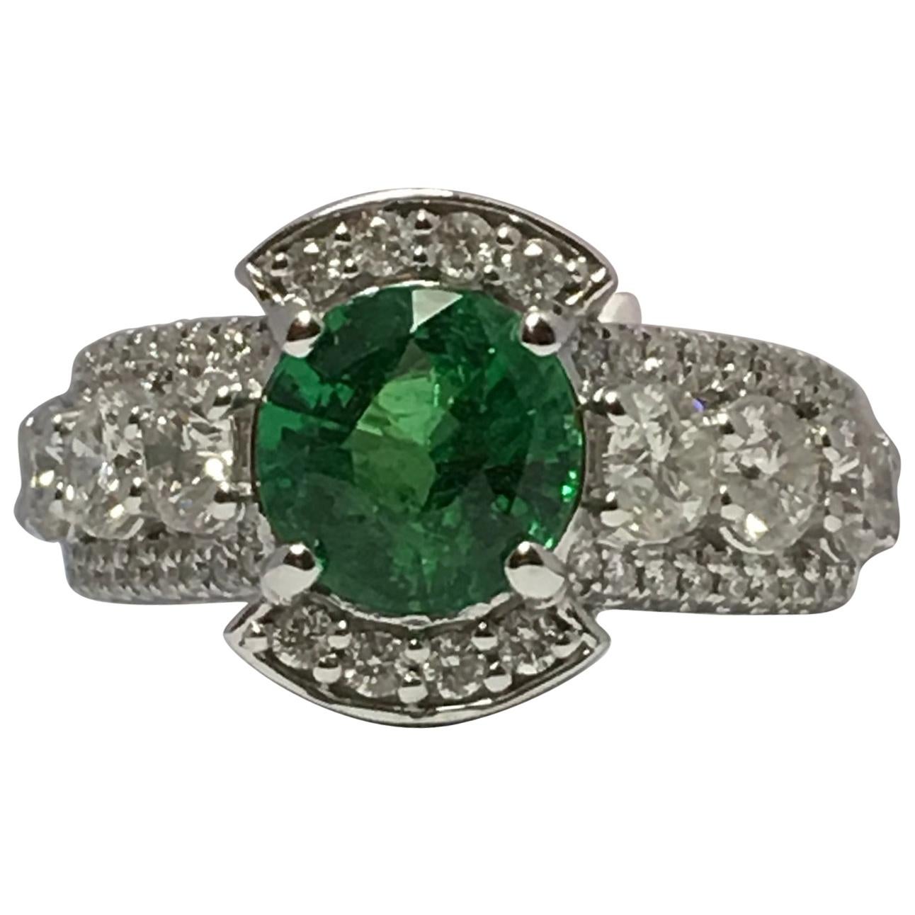 2.30 Carat Tsavorite Garnet and 1.79 Carat Diamonds Ring