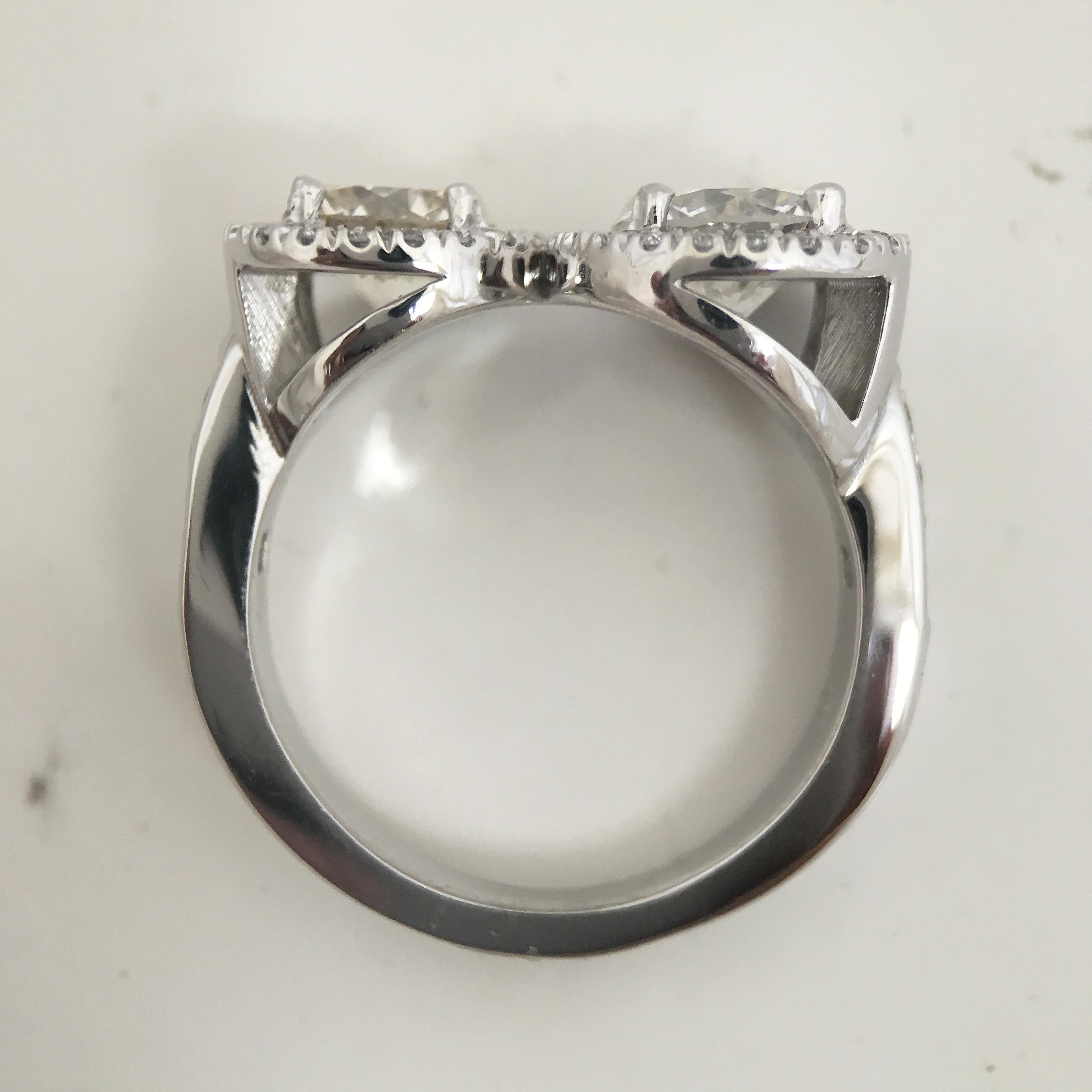 Round Cut 2.30 Carat TW Approximate 2 Round Halo Ring, Ben Dannie For Sale