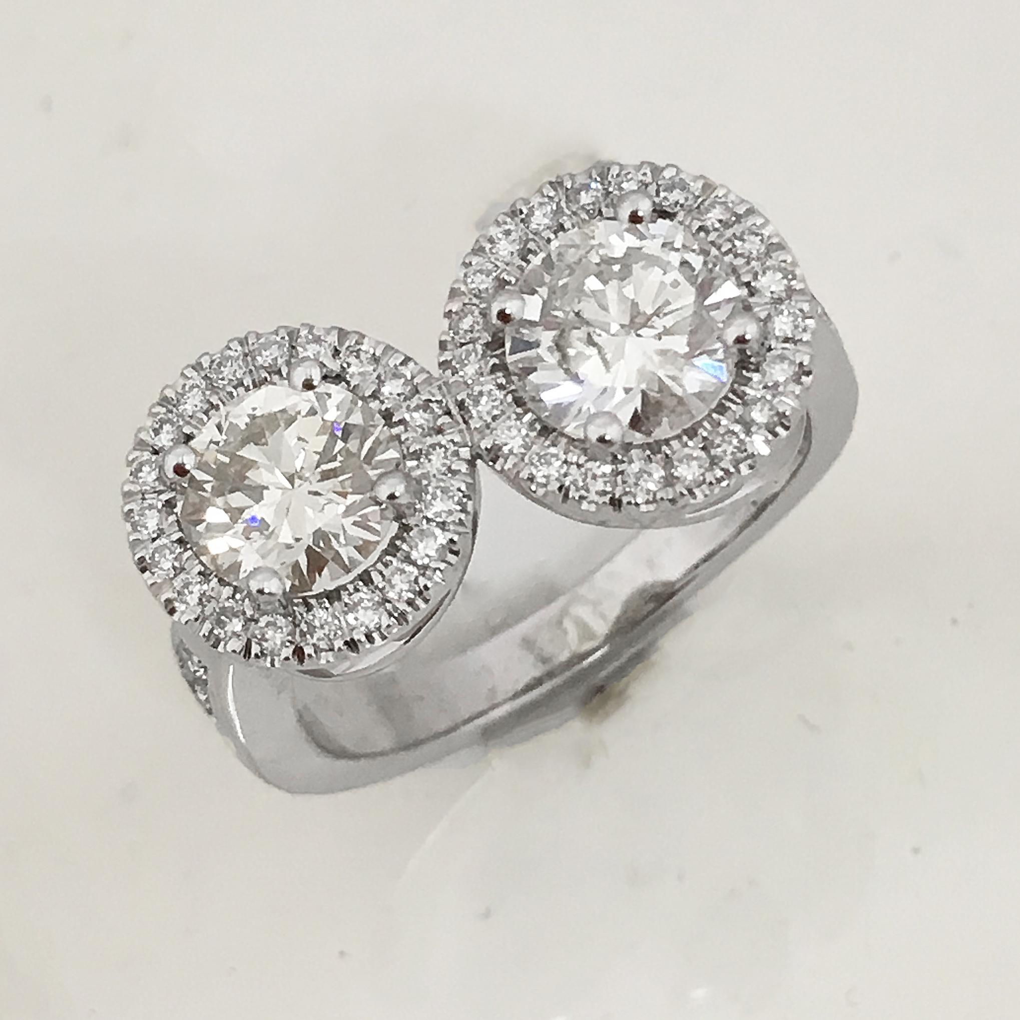 2.30 Carat TW Approximate 2 Round Halo Ring, Ben Dannie For Sale 1