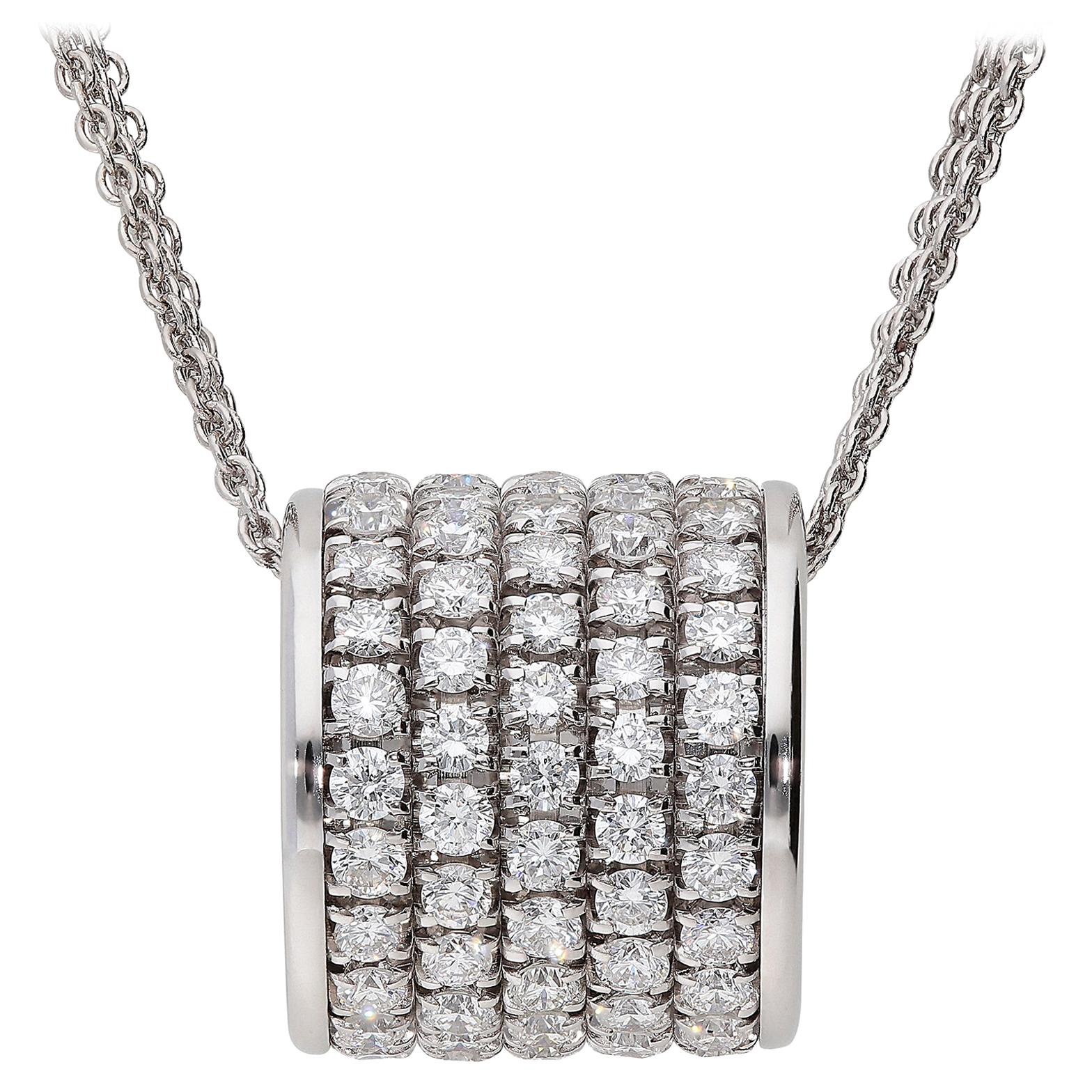 2.30 Carat White GSI Diamonds 18 Karat White Gold 5 Rows Round Necklace For Sale