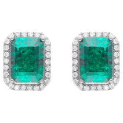 Pendientes de oro blanco de 18 quilates con esmeralda zambiana de 2,30 quilates y diamante SI/H de 0,17 quilates