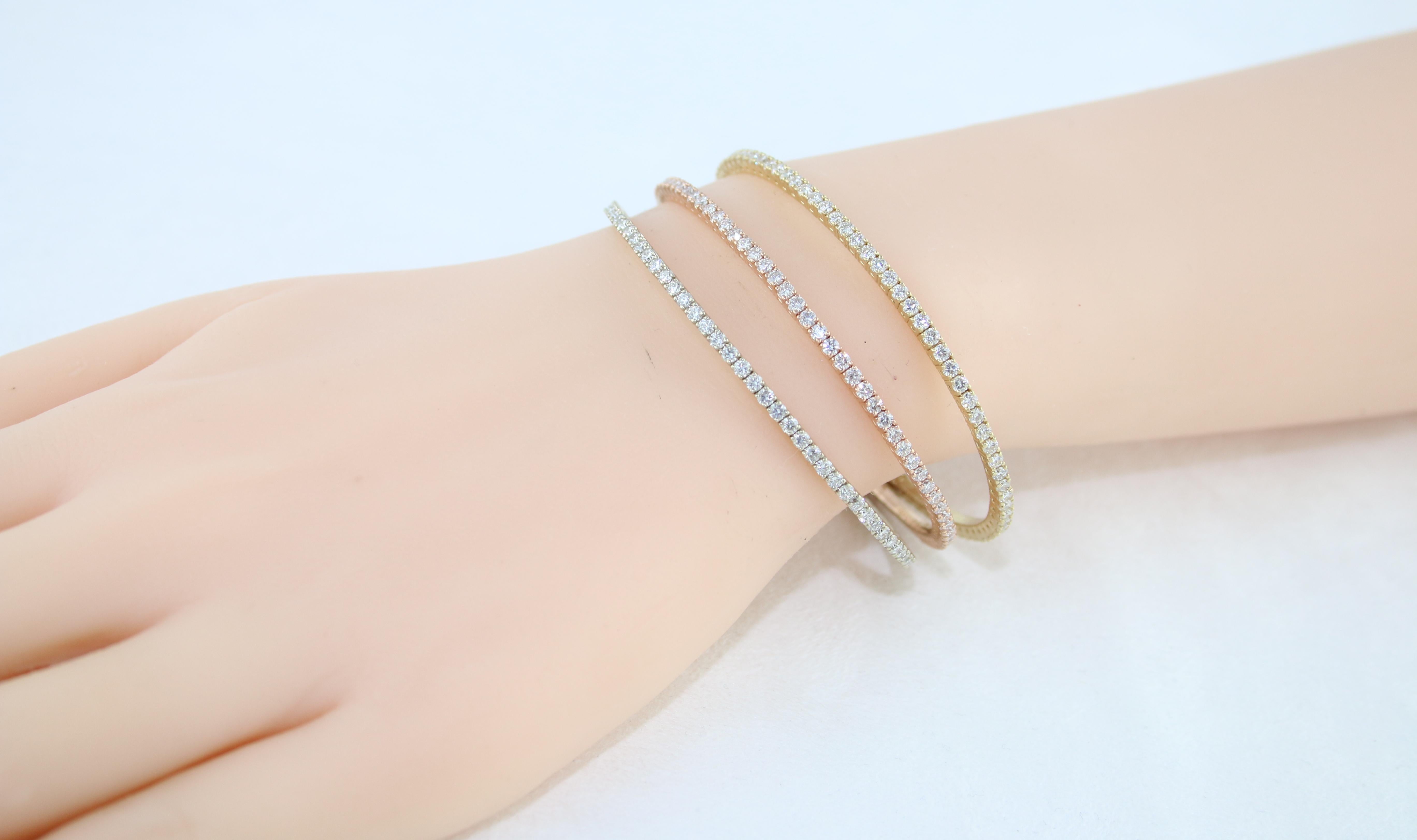 2.30 Carat Diamond All Around Gold Bangle Tension Bracelet For Sale 3