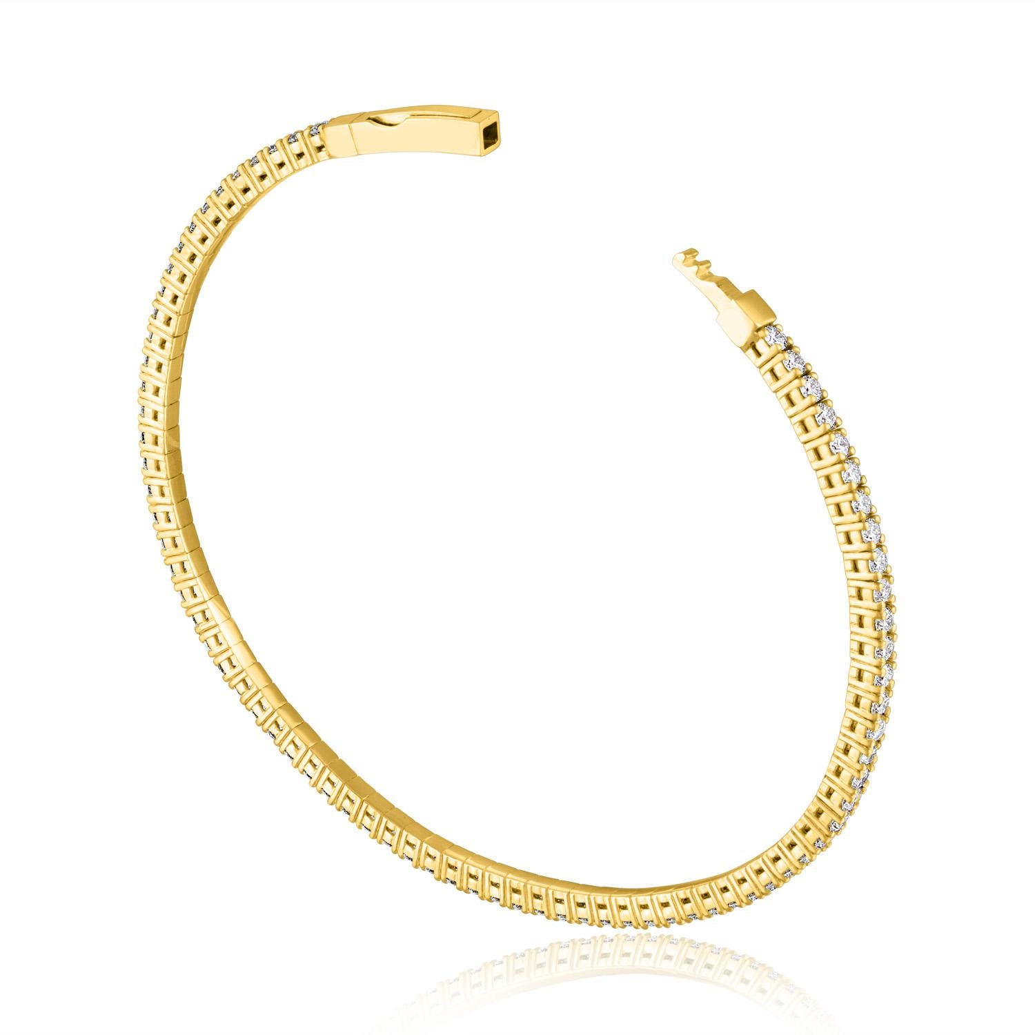 Women's 2.30 Carat Diamond All Around Gold Bangle Tension Bracelet For Sale