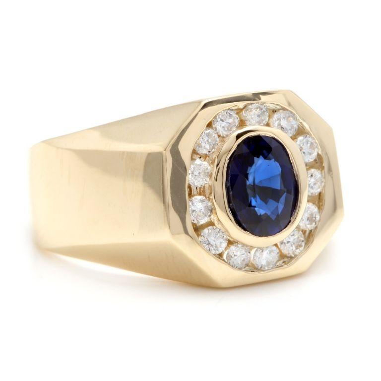2.30 Carats Natural Diamond & Blue Sapphire 14K Solid Yellow Gold Men's Ring

Amazing looking piece!

Total Natural Round Cut Diamonds Weight: .80 Carats (color G-H / Clarity SI-SI2)

Total Blue Sapphire Weight is: 1.50ct

Sapphire Measures: 8 x