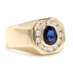 2.30 Carat Natural Diamond and Blue Sapphire 14K Solid Yellow Gold Men's Ring
