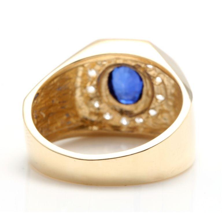 2.30 Carat Natural Diamond and Blue Sapphire 14K Solid Yellow Gold Men's Ring For Sale 1