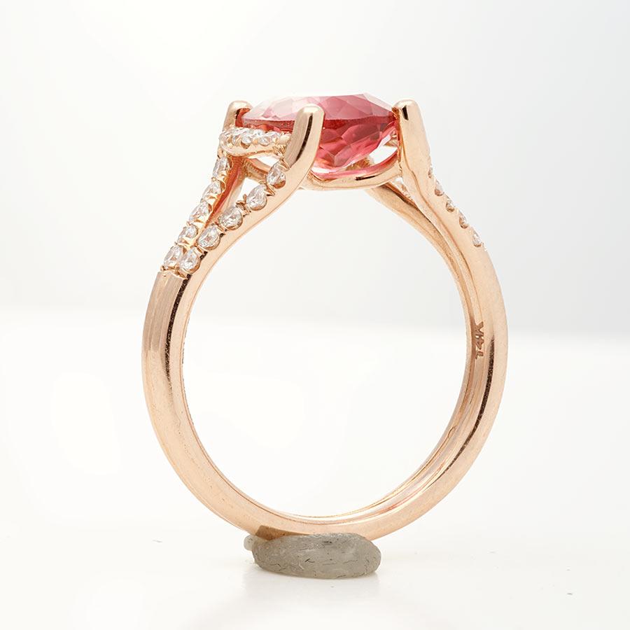 Rose Cut Natural Pink Tourmaline Gemstone 2.30 Carats set in 14K Rose Gold Ring Diamonds For Sale