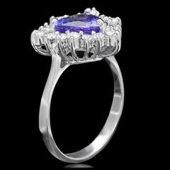 2.30 Carats Natural Tanzanite and Diamond 14K Solid White Gold Ring