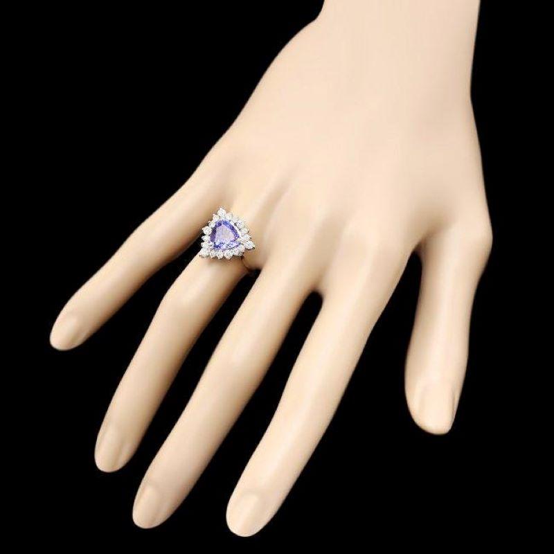 Mixed Cut 2.30 Carats Natural Tanzanite and Diamond 14K Solid White Gold Ring For Sale