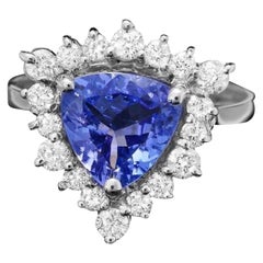 Anello in oro bianco massiccio 14K con tanzanite naturale e diamante da 2,30 carati