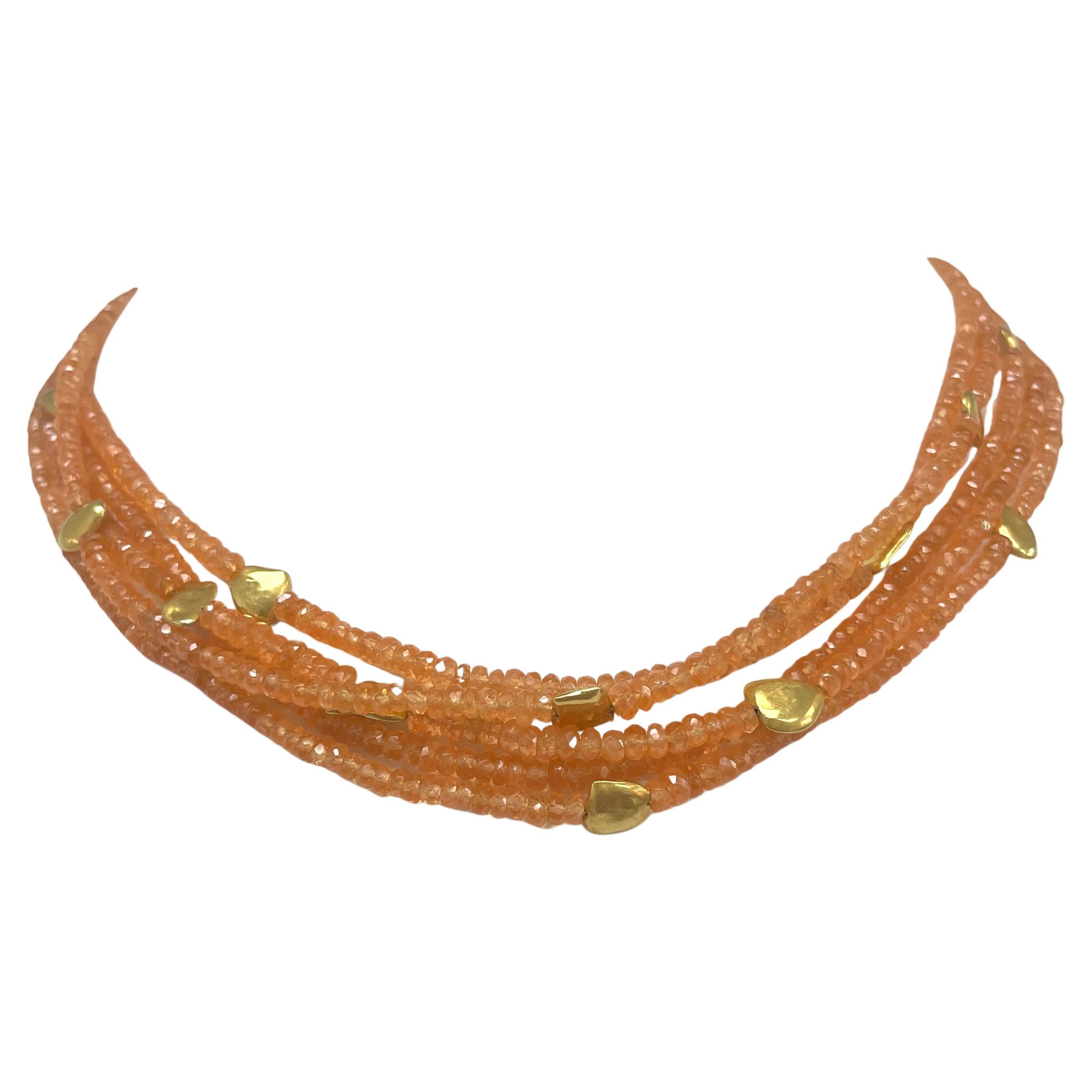  230 Karat orangefarbene Spessartin-Halskette mit Goldscheiben  im Angebot 5