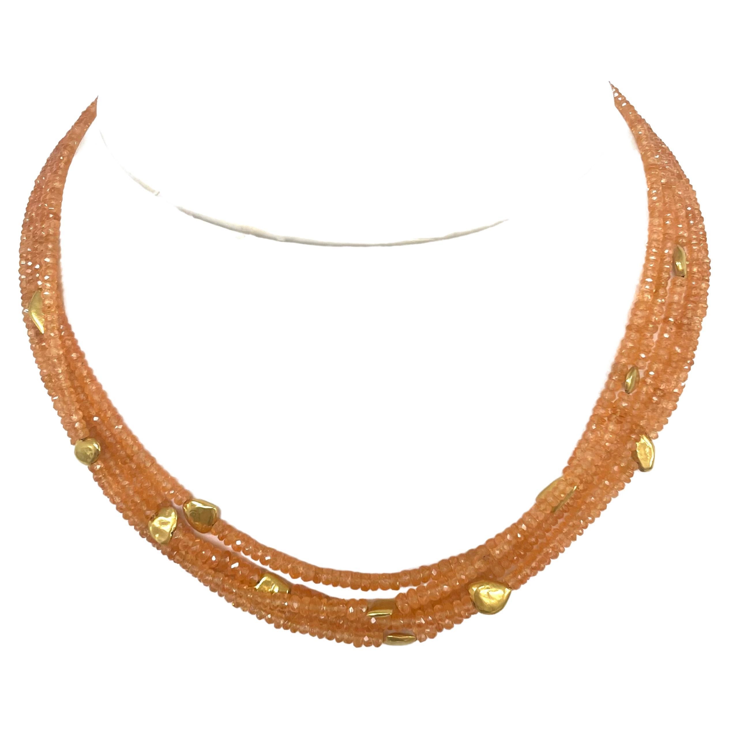  230 Karat orangefarbene Spessartin-Halskette mit Goldscheiben  im Angebot 6