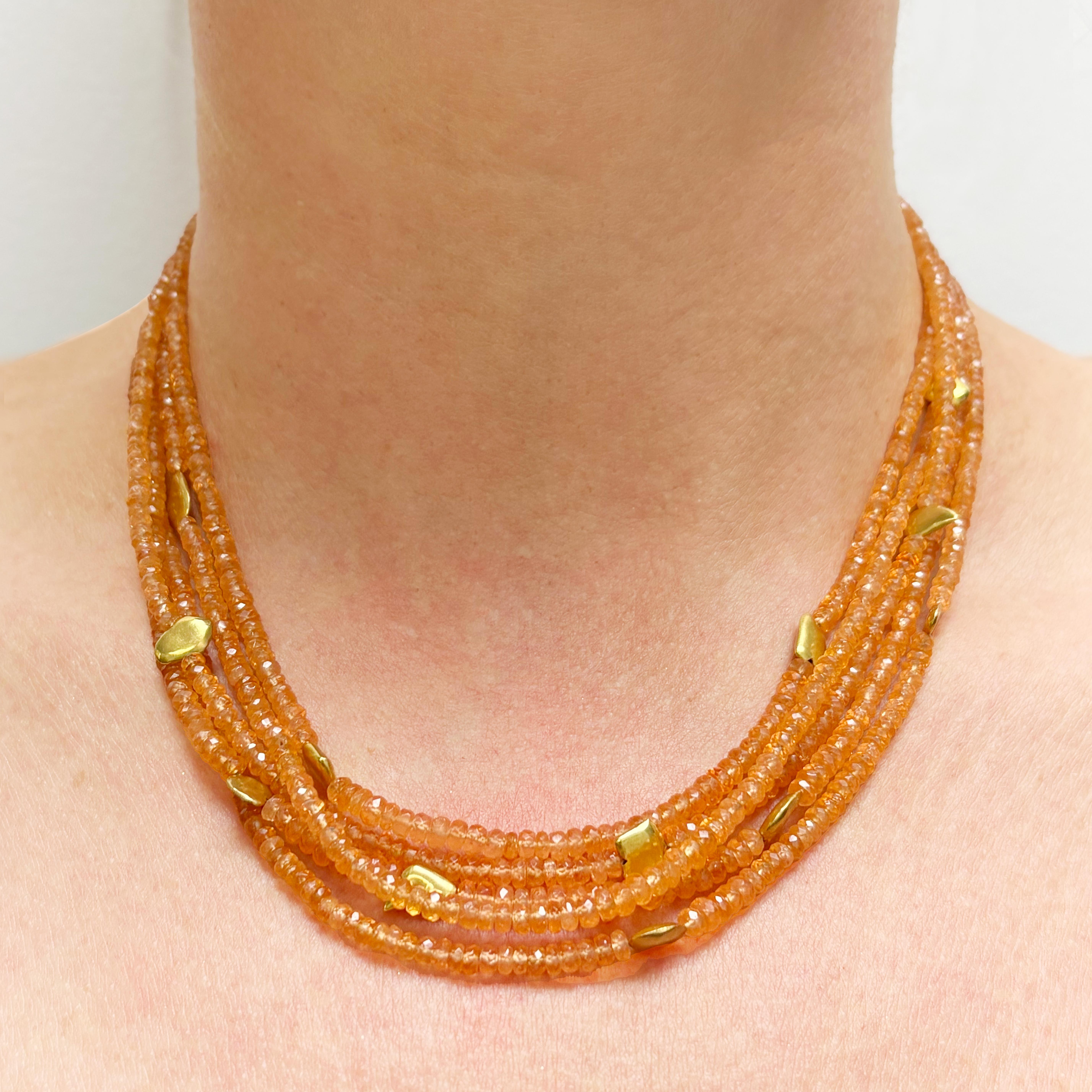 230 Carats Orange Spessartite Necklace with Gold Slices