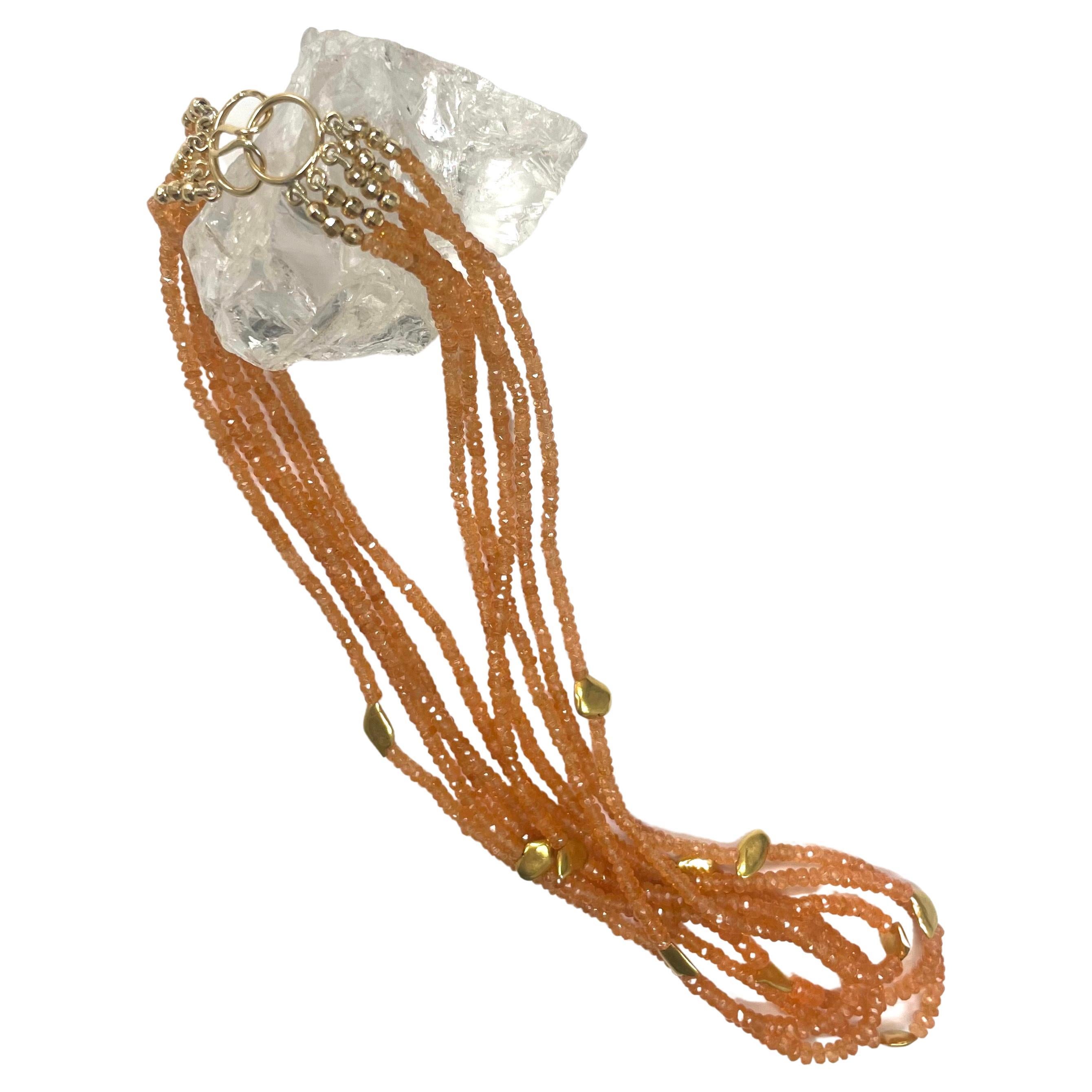  230 Karat orangefarbene Spessartin-Halskette mit Goldscheiben  Damen im Angebot