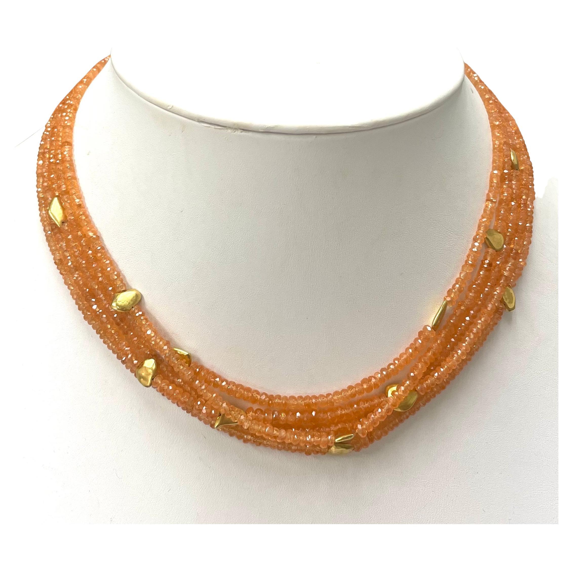  230 Karat orangefarbene Spessartin-Halskette mit Goldscheiben  im Angebot 1
