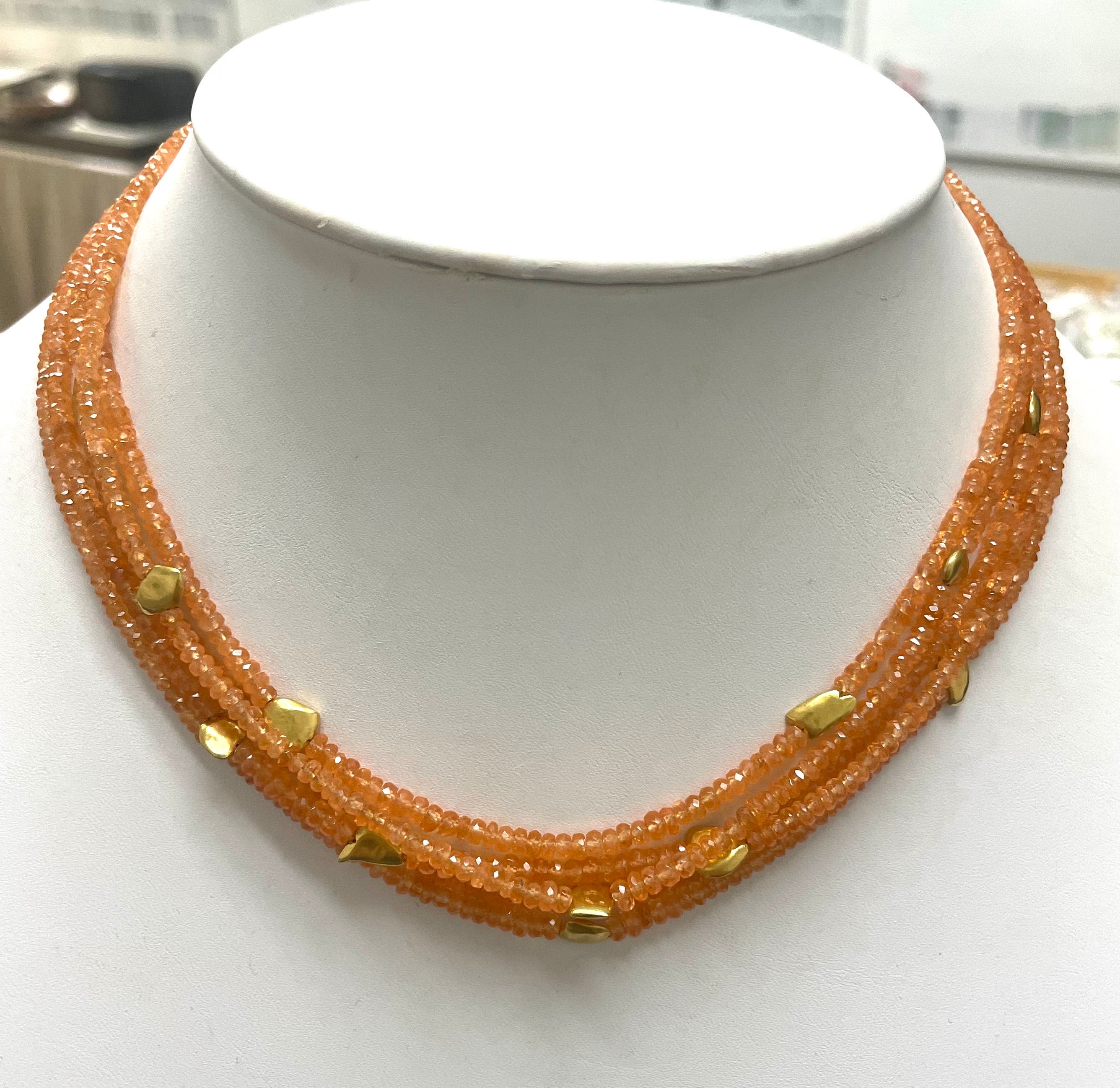  230 Karat orangefarbene Spessartin-Halskette mit Goldscheiben  im Angebot 2