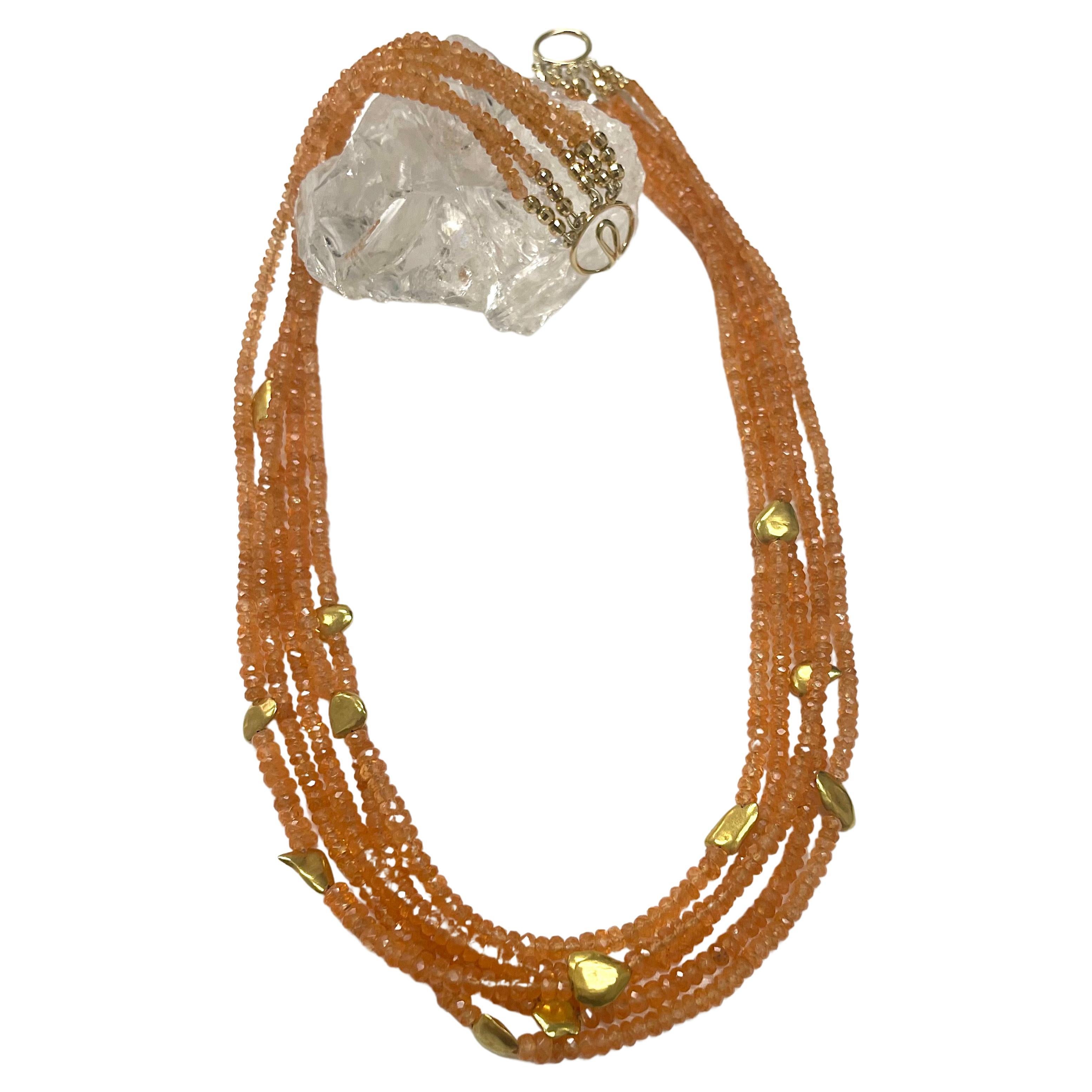  230 Karat orangefarbene Spessartin-Halskette mit Goldscheiben  im Angebot 3