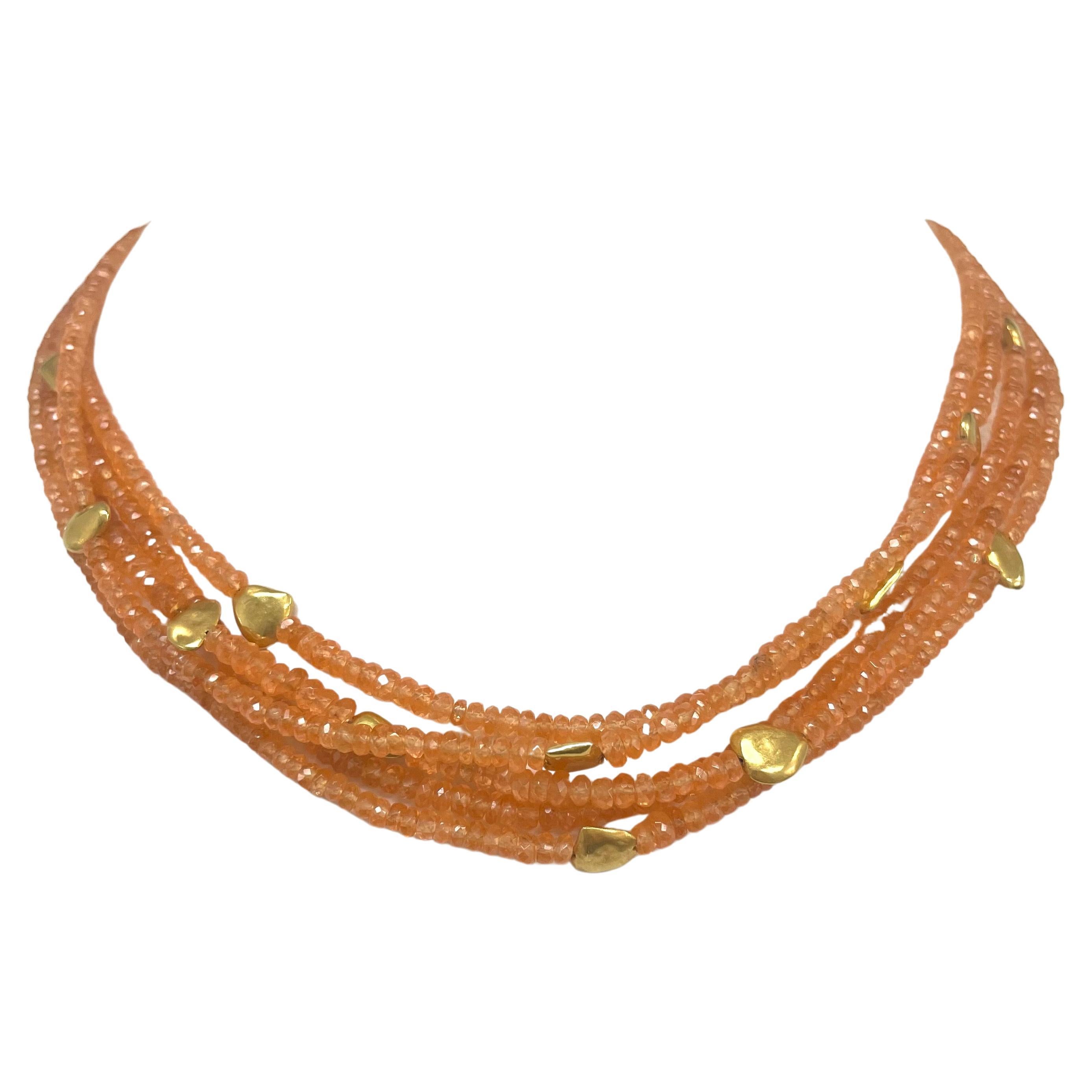  230 Karat orangefarbene Spessartin-Halskette mit Goldscheiben  im Angebot