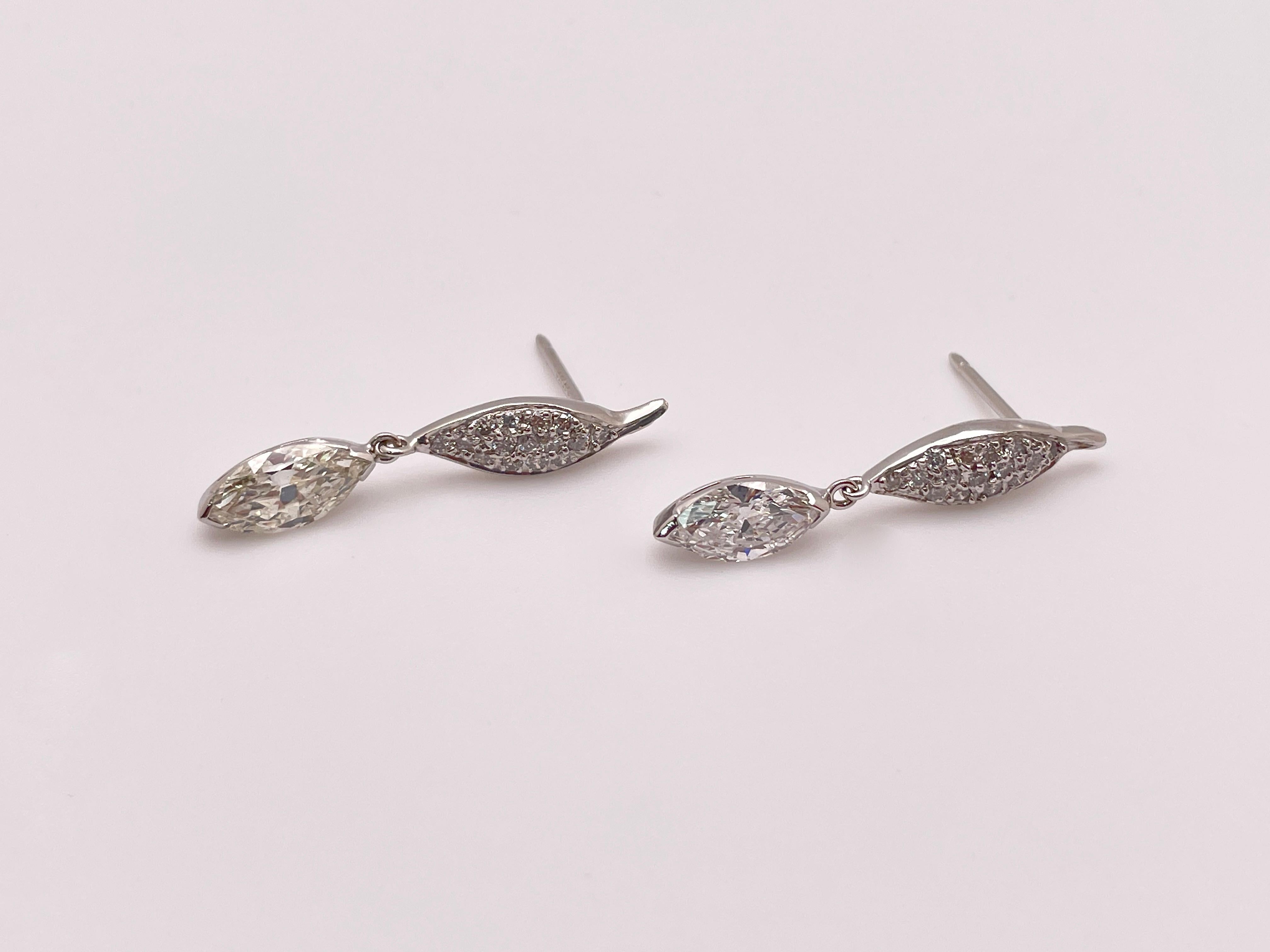 Marquise Cut 2.30 CT Diamond Platinum Drop Dangle Earrings For Sale
