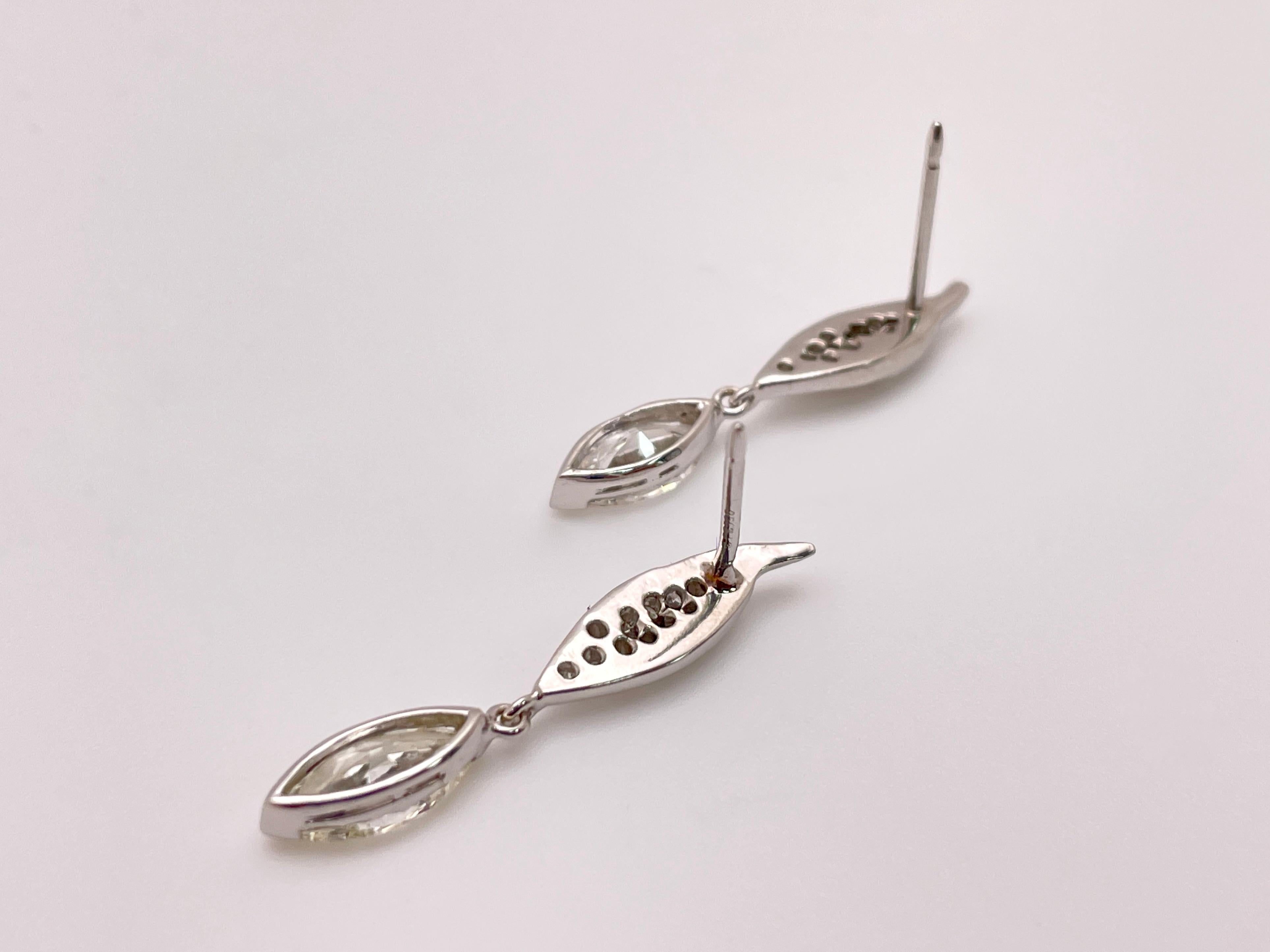 2.30 CT Diamond Platinum Drop Dangle Earrings For Sale 1
