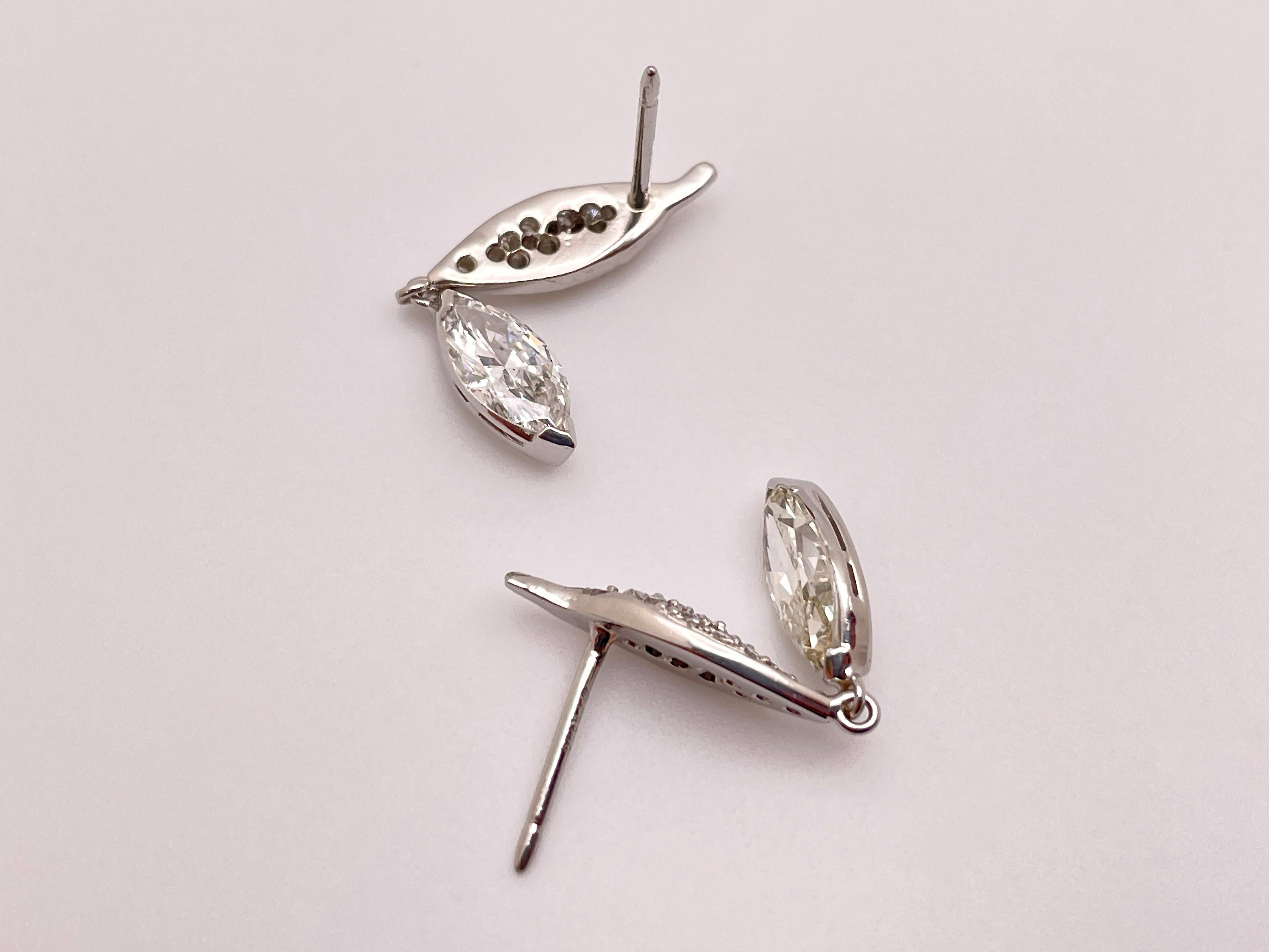 2.30 CT Diamond Platinum Drop Dangle Earrings For Sale 2